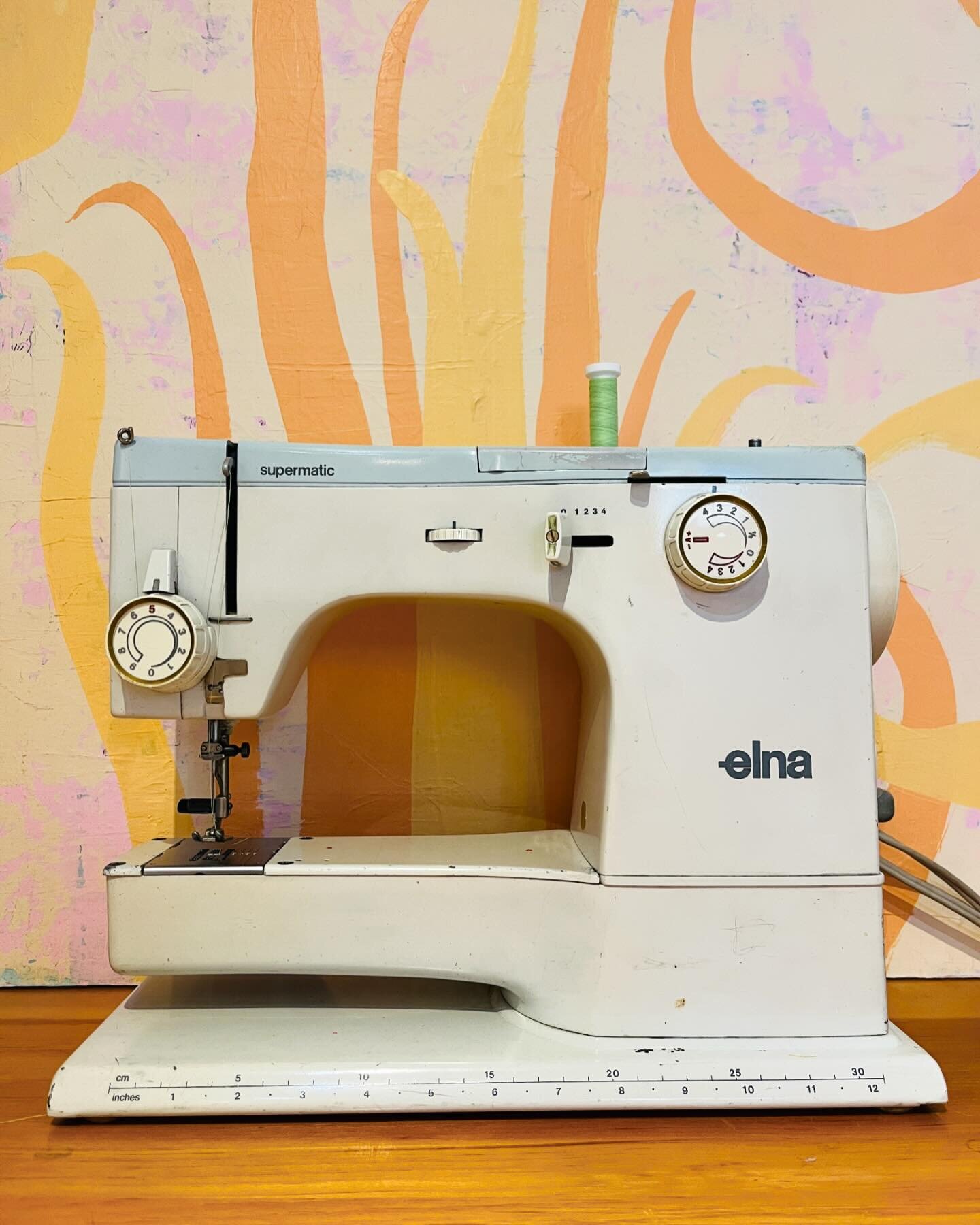 When I use a machine, I sew on this Elna Supermatic, circa 1952. It was my mom&rsquo;s machine. I learned on it in the late 70s. I have since inherited two newer, fancier machines from her and my MIL and I just prefer this one. It&rsquo;s like drivin