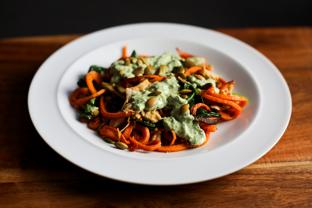 Spiralized Sweet Potato Noodles with Cashew Sauce