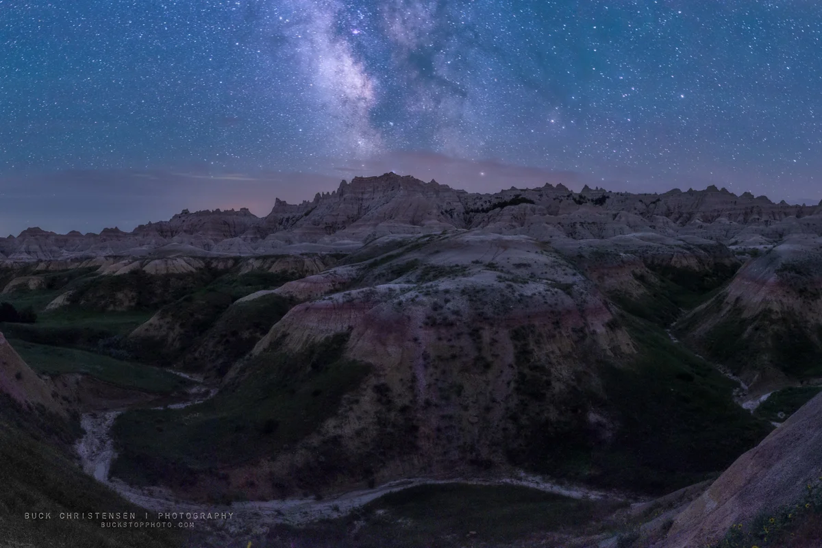 Milky Way over Yellow Mounds, Badlands National Park, South Dakota.