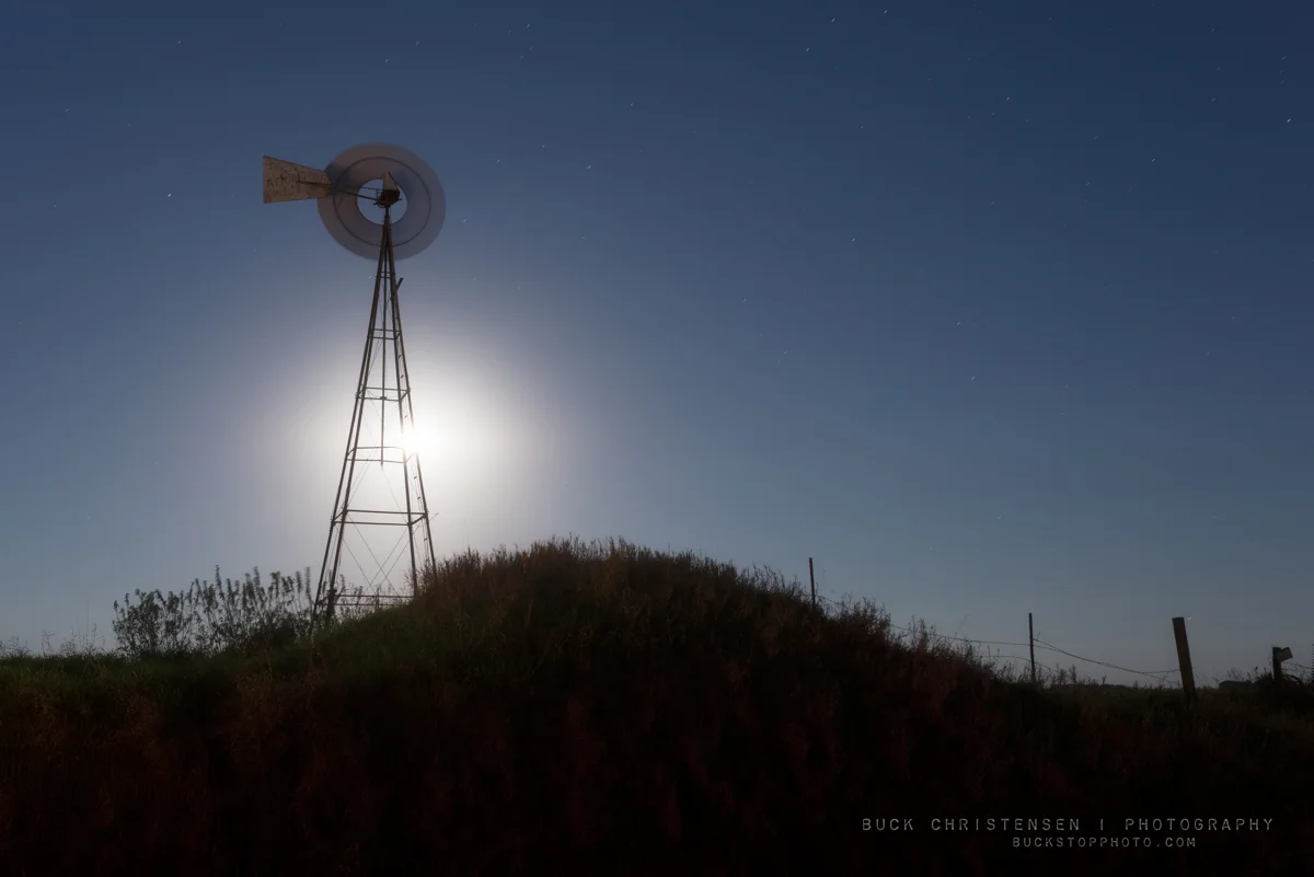 Windmill and supermoon in Council Bluffs, Iowa.
