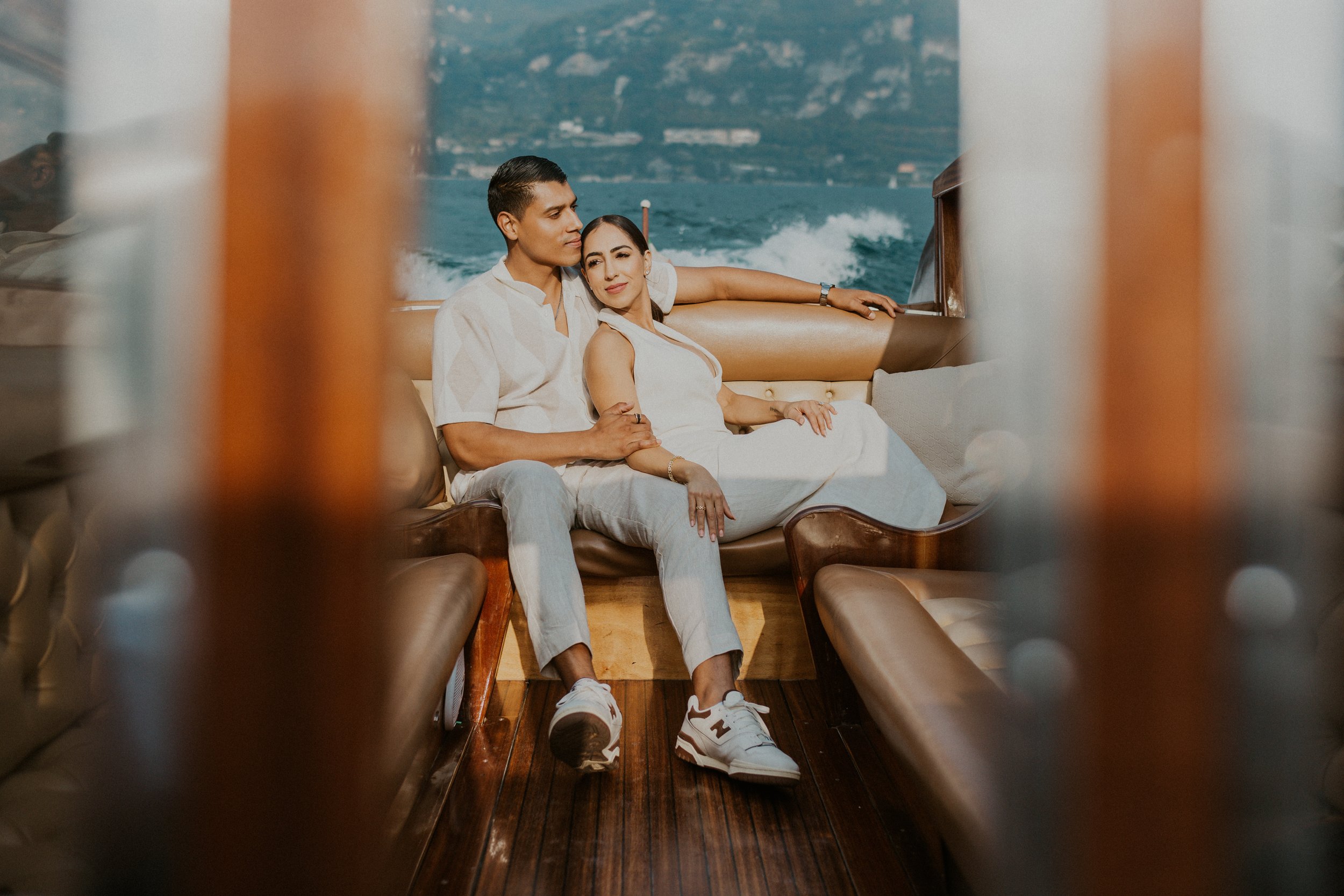 Dreamy Villa del Balbianello Engagement Session and Adventurous Sunset Sail in Lake Como, Italy 