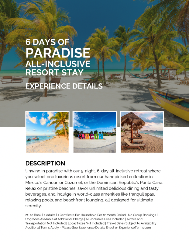 6 day stay in paradise, multiple locations to pick from
