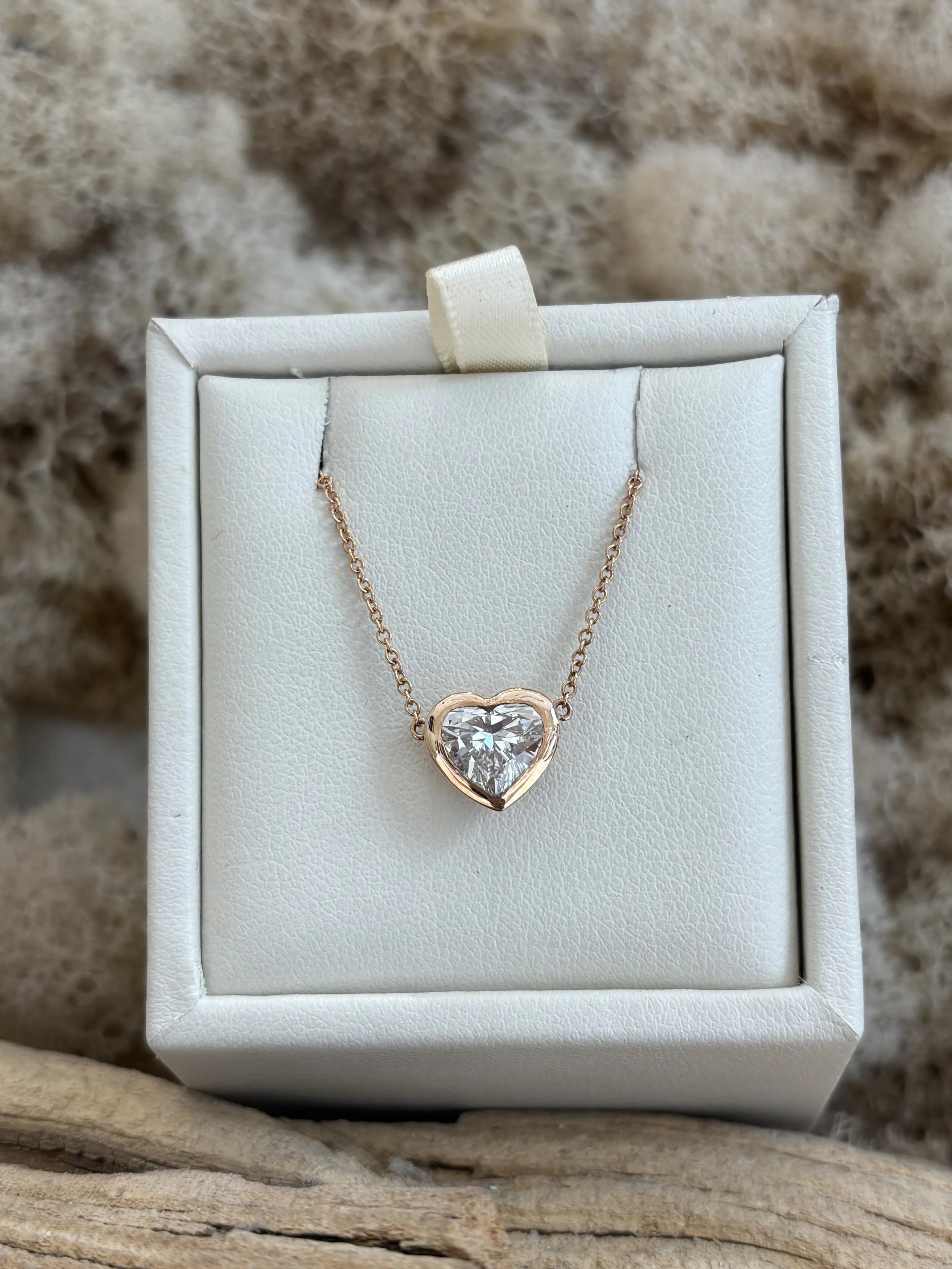 Diamond heart necklace bezel setting