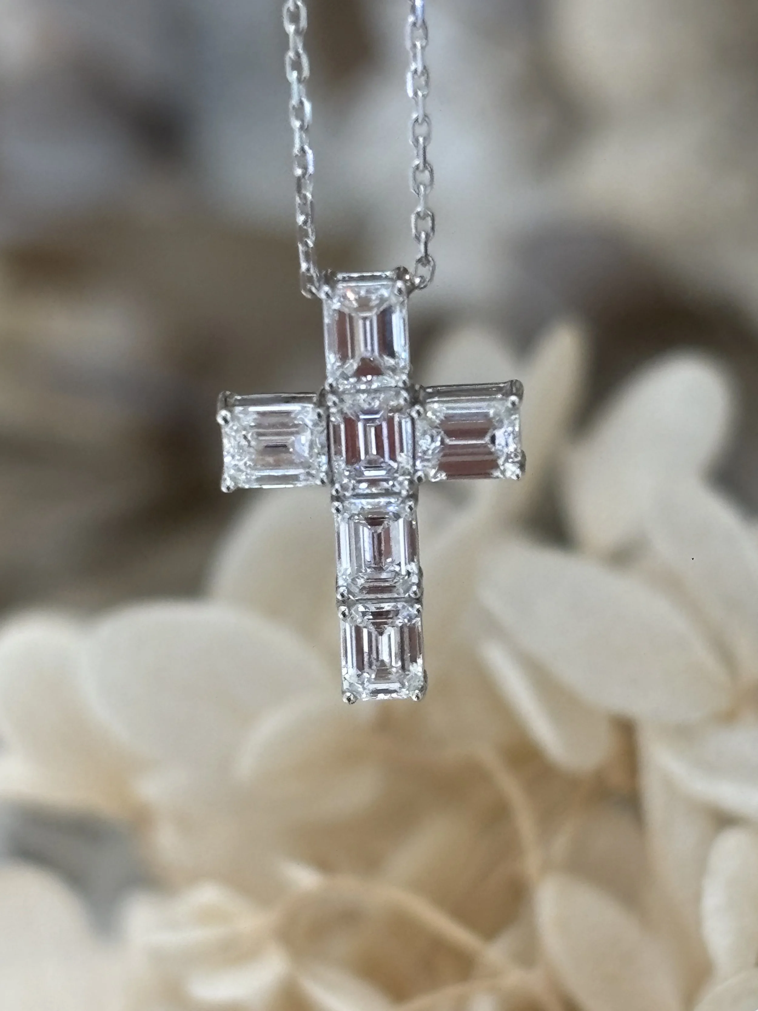 emerald cut diamond cross necklace