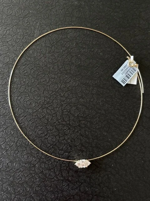 oval solitare diamond on gold wire necklace