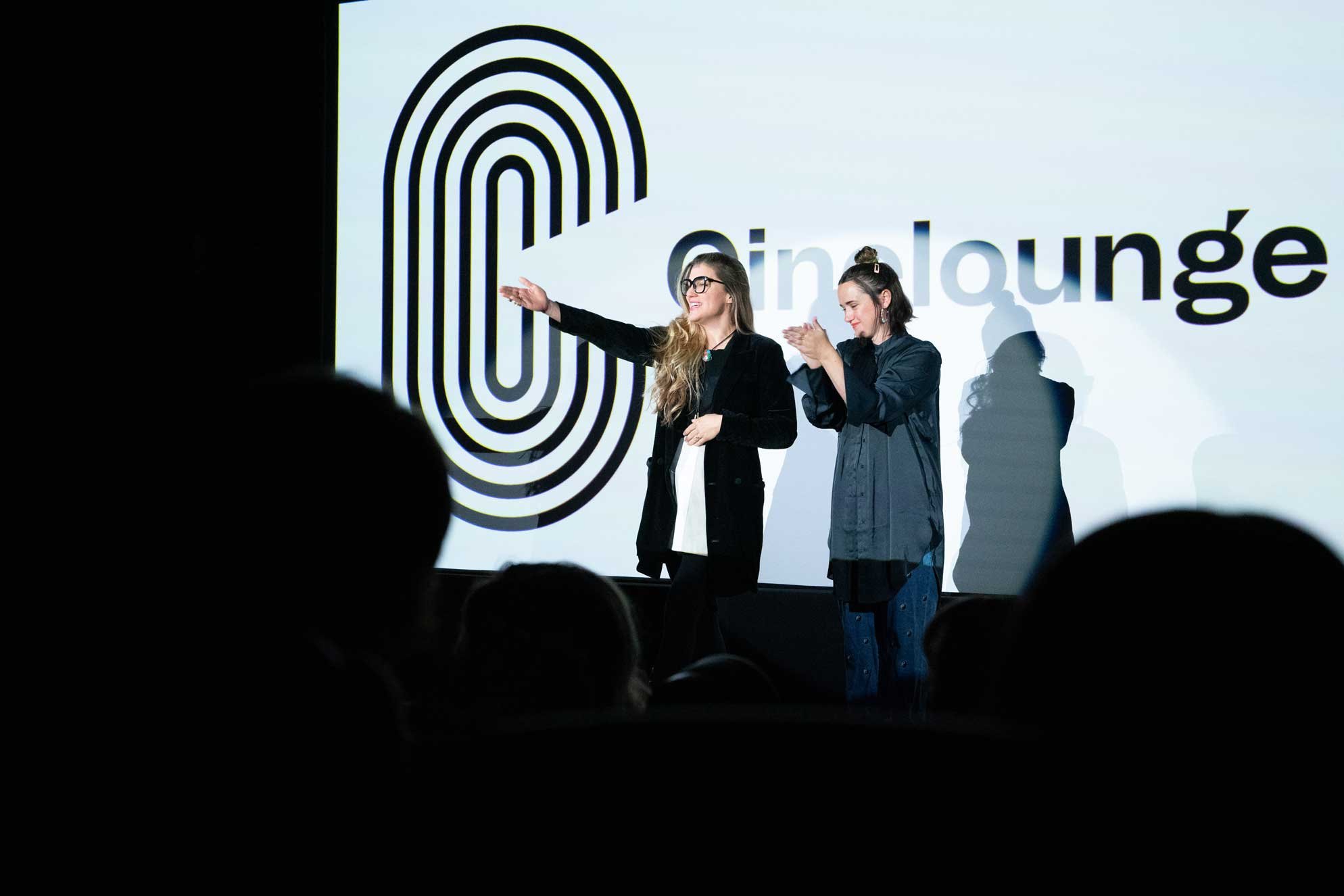  Writer/Directors Machete Bang Bang &amp; Erin Granat present their film "Moon Manor" to a sold-out auditorium; February 26th, 2022 - Cinelounge Cinemas Hollywood, Los Angeles. (Photo by Lynora Valdez.) 