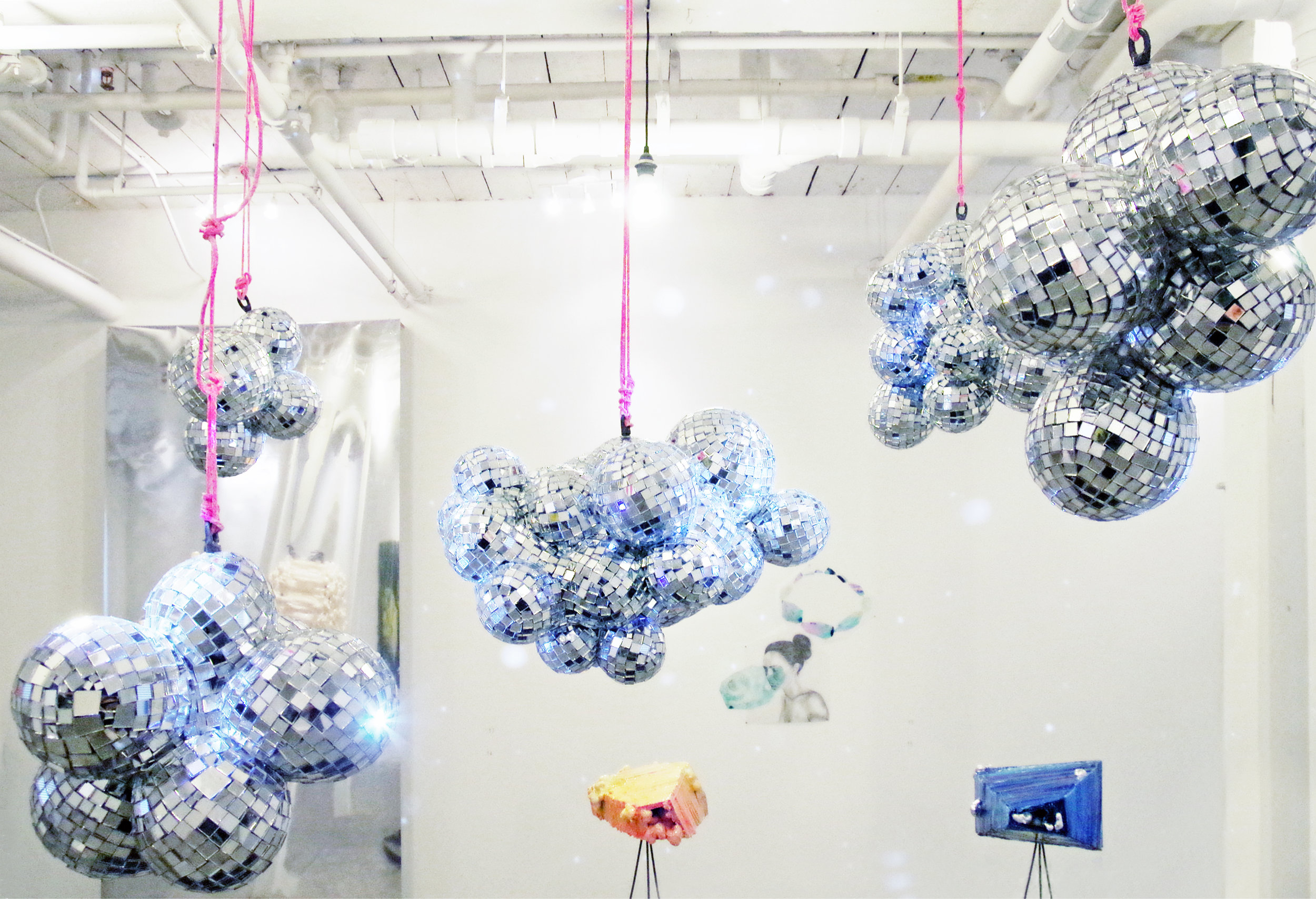 8. Super Cloud Spectro-Disorient by Leah Piepgras. Epoxy resin, silicone, mirrors, steel, motors, pin lights, rope, glass beads 2014.jpg