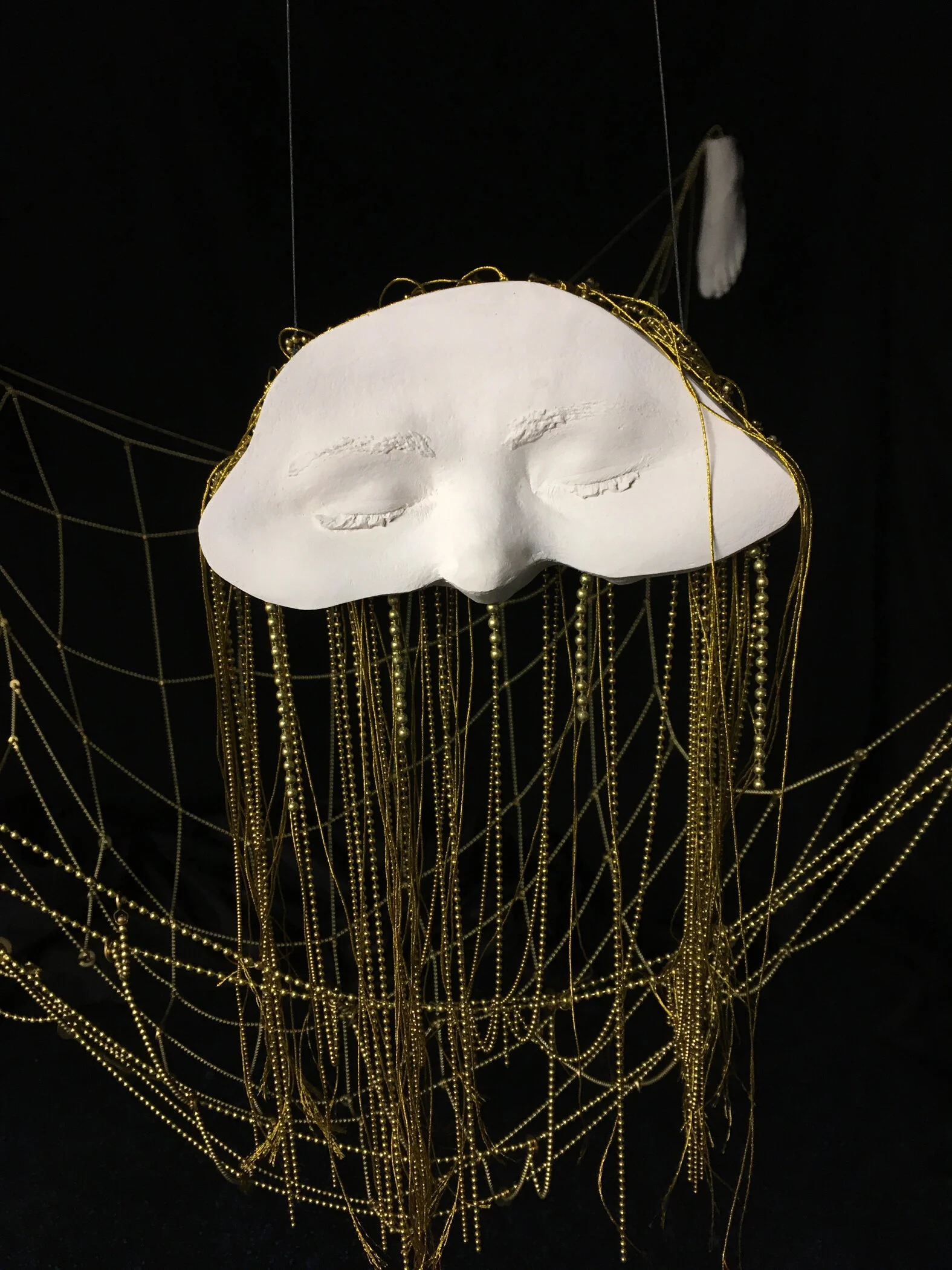FLAYED BODY FLOAT, PLASTER, BRASS, THREAD, 68x48x52” (variable) 2020