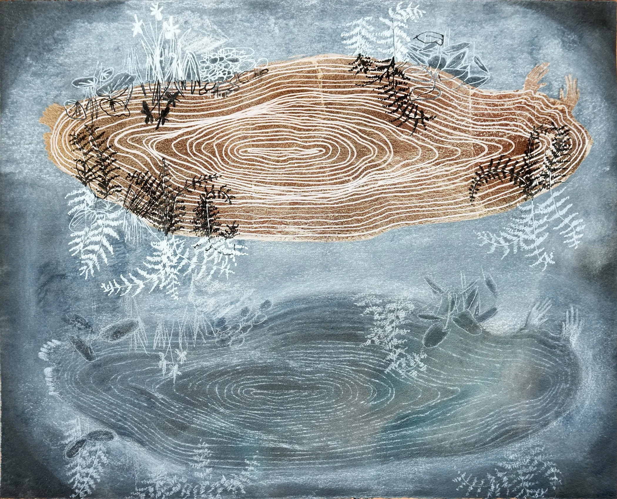 Leah Piepgras. Messenger, 11 x 14%22 pastel, colored pencil, graphite, paintmarker and gold leaf on painted paper, 2024.jpg