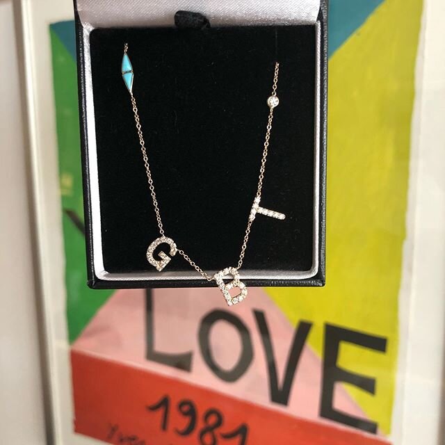 Custom Lizzie/Mackenzie necklace mash up. Three special boys, one piece of turquoise, a whole lot of diamonds for one fanastic mama @rtg7 ! 😍❤️