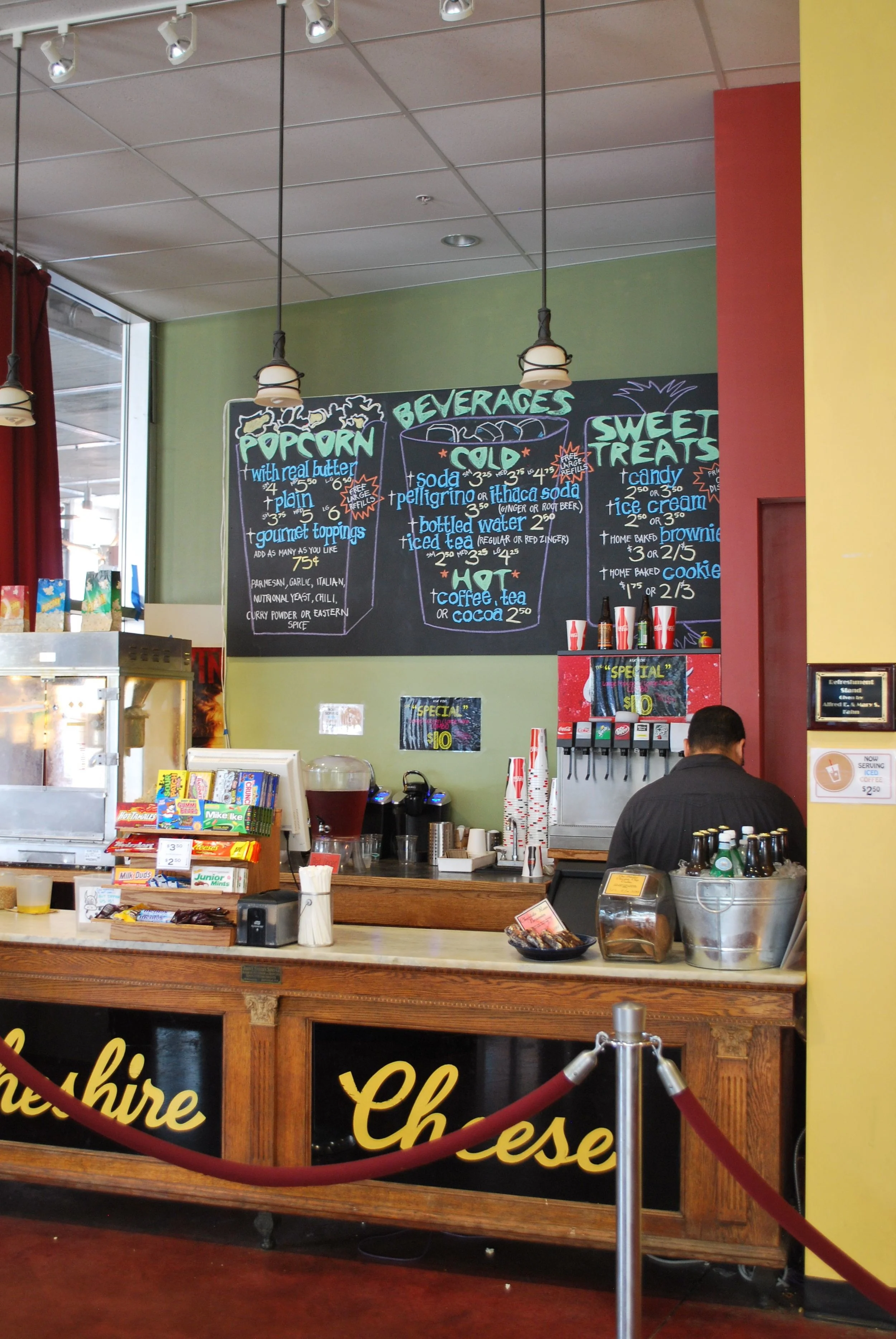 Cinemapolis refreshment chalkboard, right and image above, 4' x 8', June 2014, chalk
