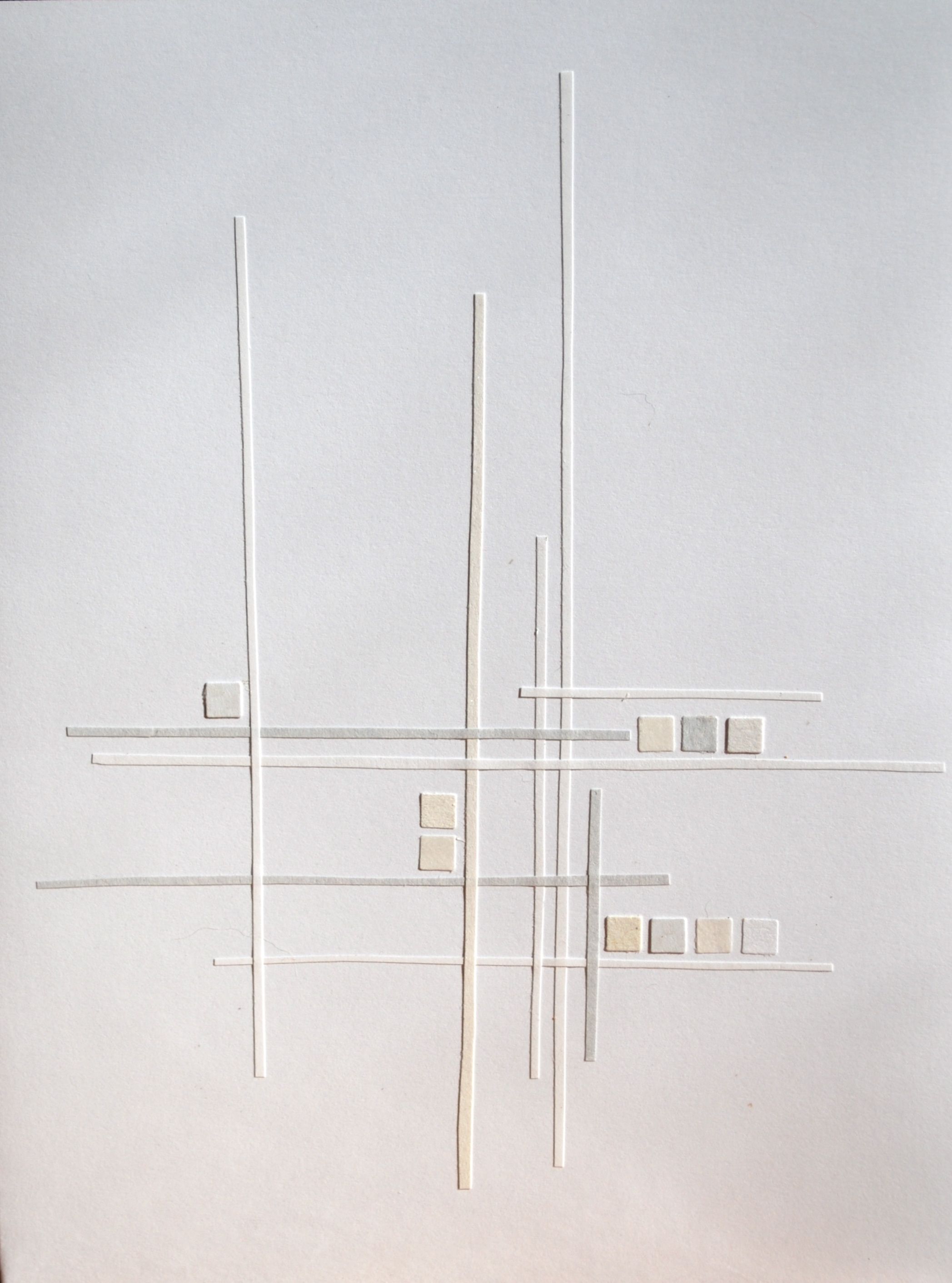 Blank greeting card, 5" x 6 1/2", hand and tool cut paper on card stock, with envelope, $4