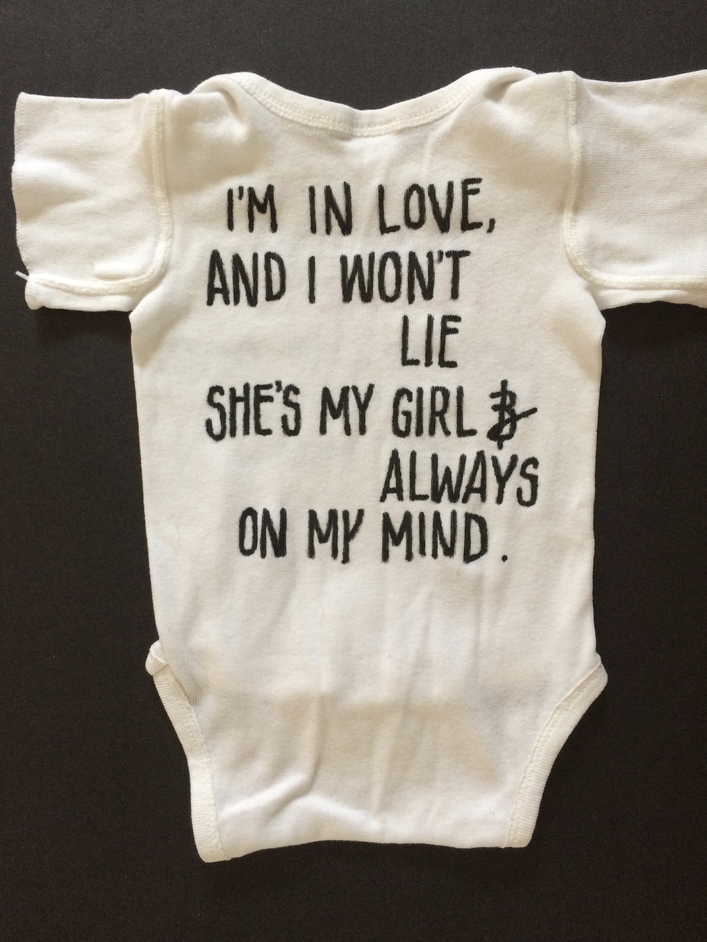 Joanna's Onesies, Spring 2017, front then back, four in total, Lyrics by Kool & the Gang "Joanna"