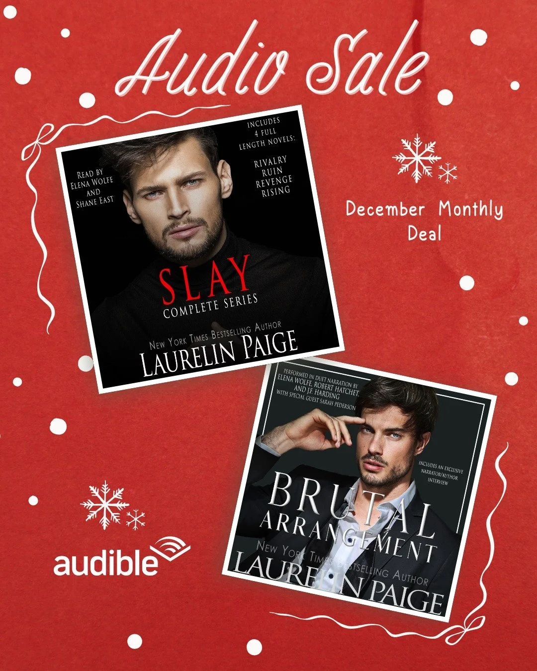 🎧 𝗗𝗲𝗰𝗲𝗺𝗯𝗲𝗿 𝗶𝘀 𝗳𝗼𝗿 𝗱𝗮𝗿𝗸 𝗿𝗼𝗺𝗮𝗻𝗰𝗲 𝗼𝗻 𝗮𝘂𝗱𝗶𝗼&hellip; 🎧

This month only, two fan-favorite audiobooks are part of the Audible December Monthly Deal &mdash; and they 𝘥𝘦𝘭𝘪𝘷𝘦𝘳.

🖤 𝗦𝗟𝗔𝗬: 𝗖𝗢𝗠𝗣𝗟𝗘𝗧𝗘 𝗦𝗘𝗥𝗜𝗘?