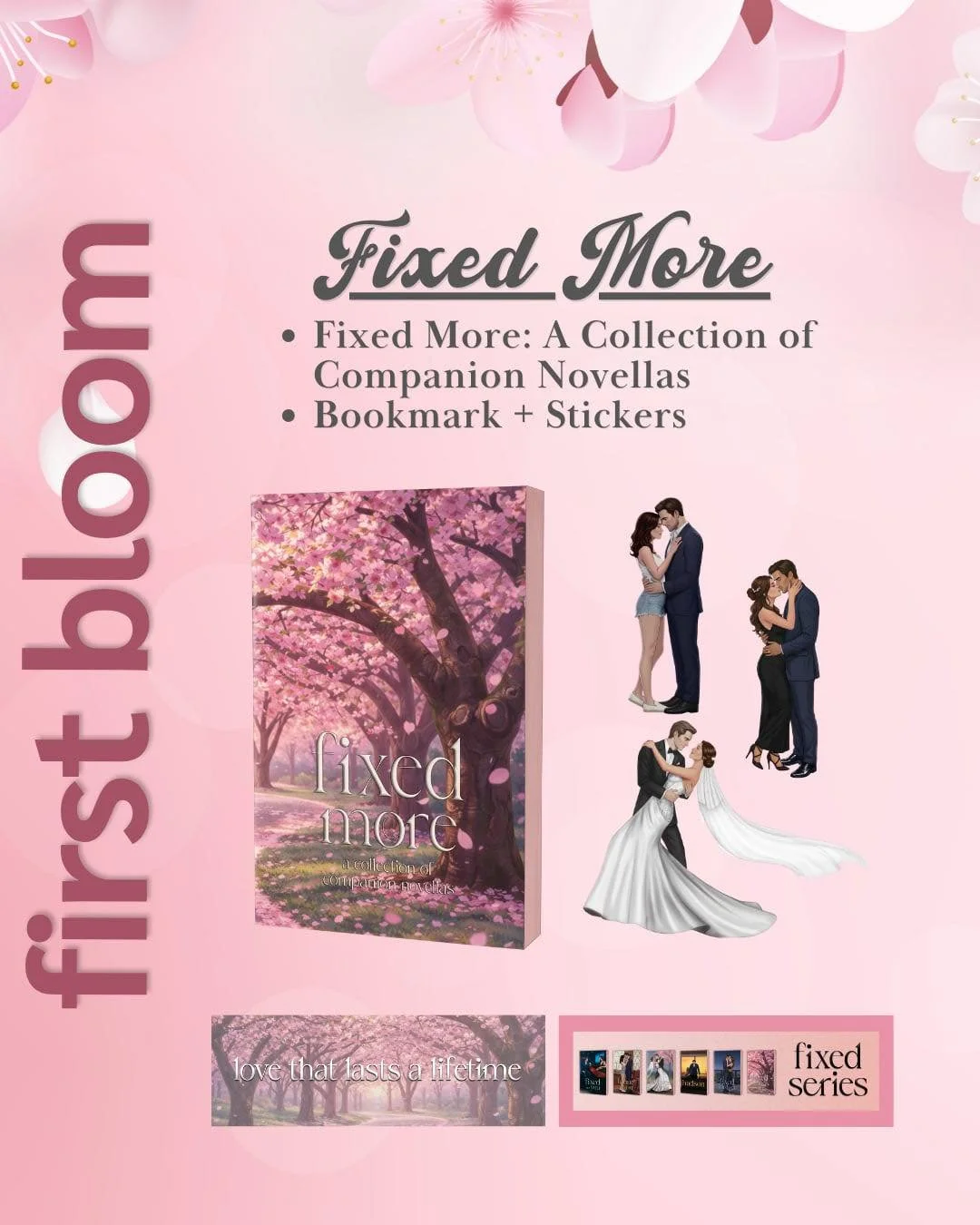 🌸 𝗜𝗻𝘁𝗿𝗼𝗱𝘂𝗰𝗶𝗻𝗴 𝘁𝗵𝗲 𝗙𝗶𝗿𝘀𝘁 𝗕𝗹𝗼𝗼𝗺 𝗧𝗶𝗲𝗿 🌸⁣
⁣
For just $40, get your hands on a signed paperback of Fixed More: A Collection of Companion Novellas&mdash;the perfect addition for every Fixed fan.⁣
⁣
Inside you&rsquo;ll find:⁣
?