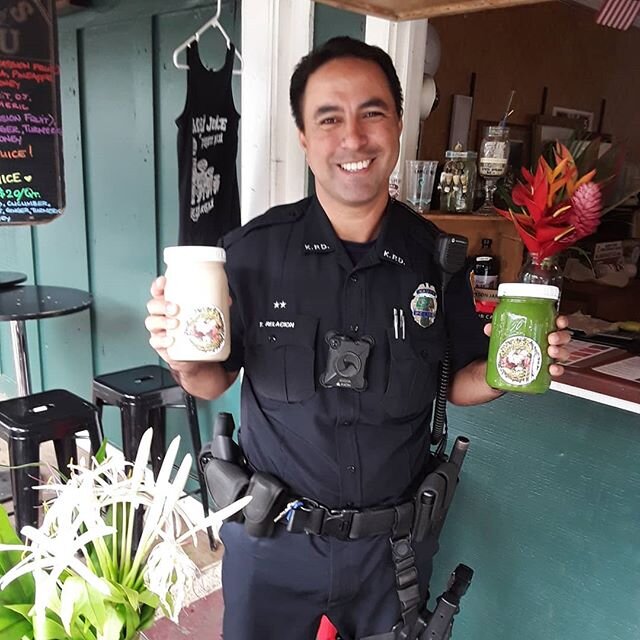 Officer Tyson &amp; AJC have similar goals. We're both here to Serve &amp; Protect the community. 2 very different jobs, but the same mission. AJC serves the freshest, locally sourced, organic juices with hopes of protecting you against illness &amp;