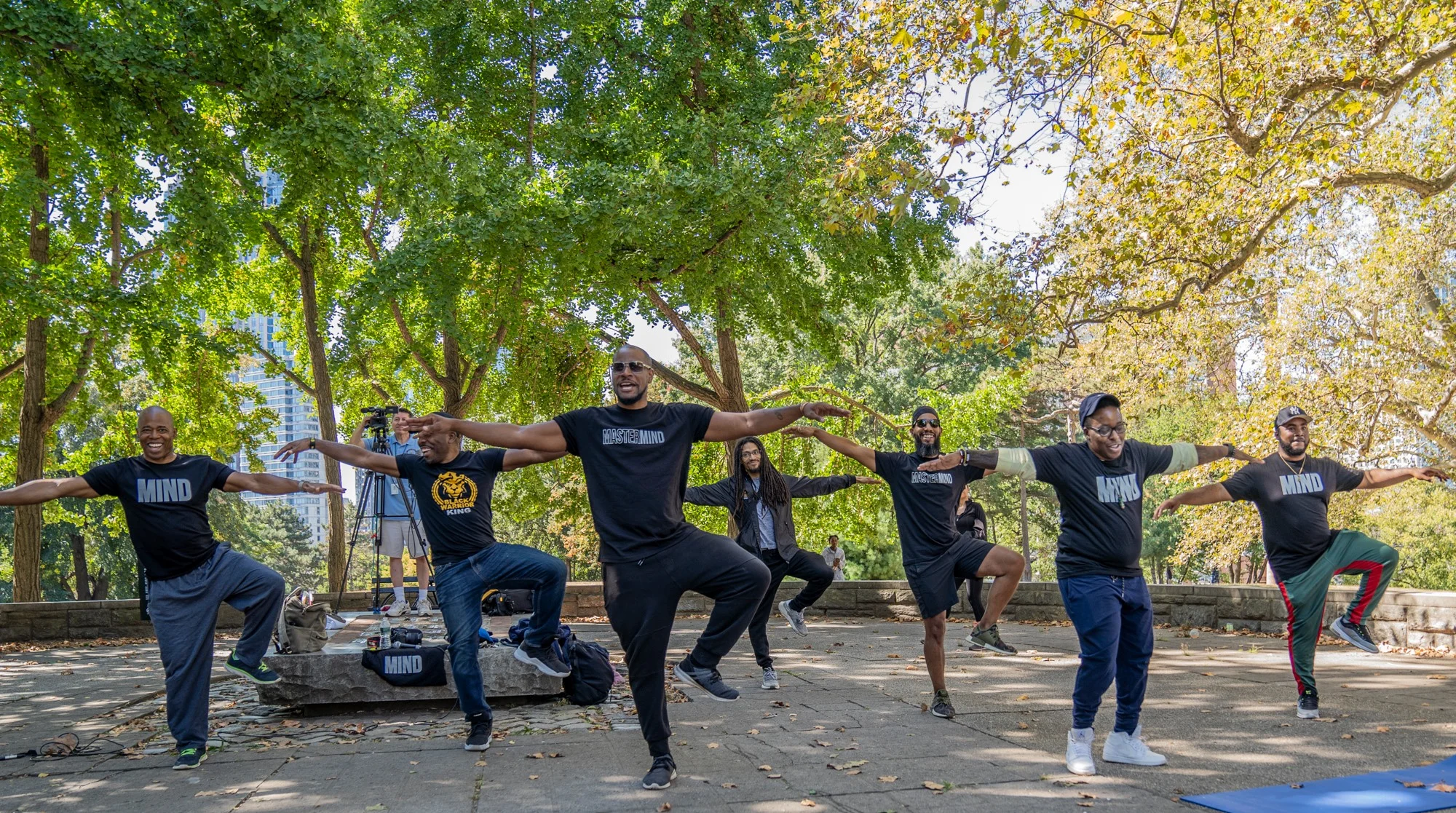 Brooklyn Borough President Eric Adams (far left) stretched with Mastermind Connect members.