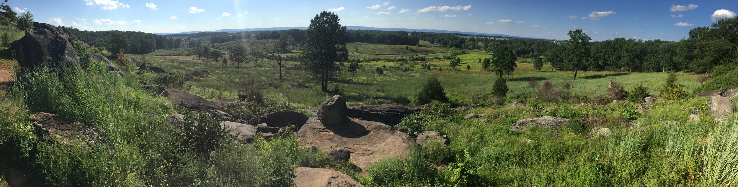  A panoramic view looking downhill from the summit of Little Round Top. 
