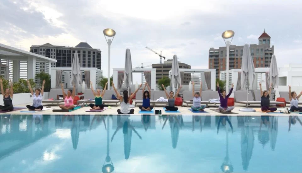 Rooftop Yoga at Art Ovation Hotel.