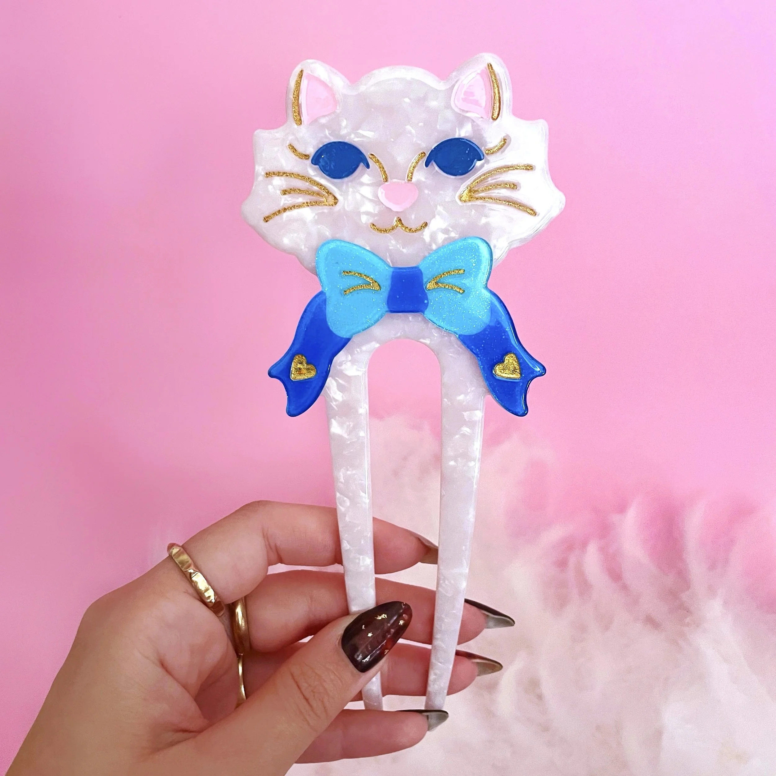 fancy cat french hair pin white main.JPEG