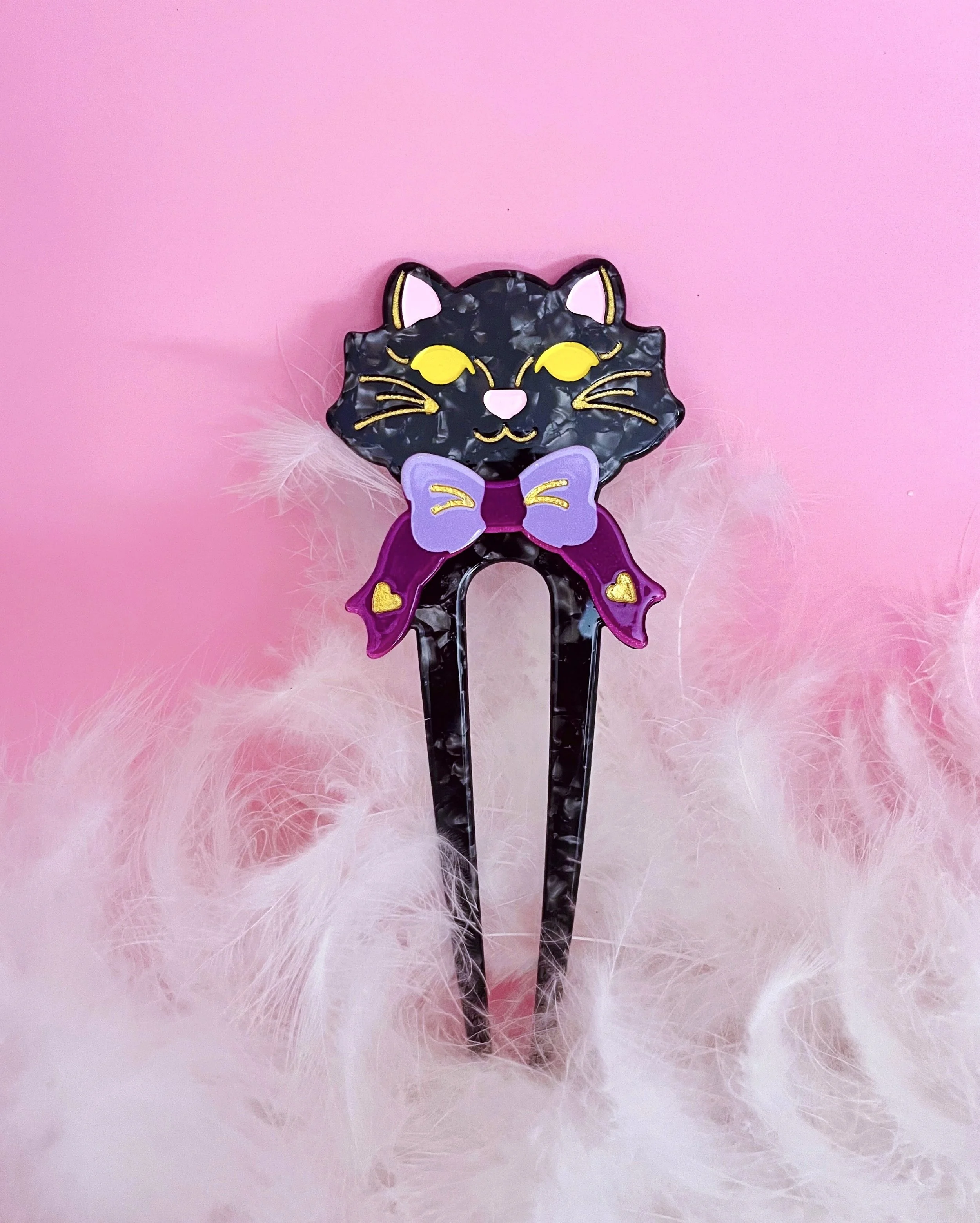 fancy cat french hair pin black flat.JPEG
