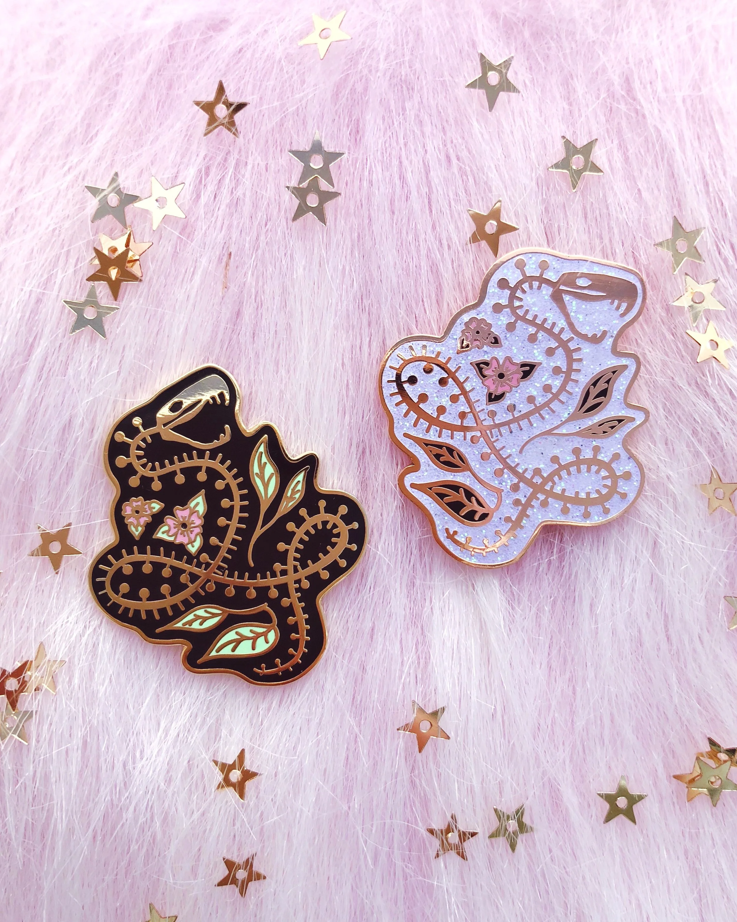 snake skeleton nature-inspired gold hard enamel pin by lilly baik.