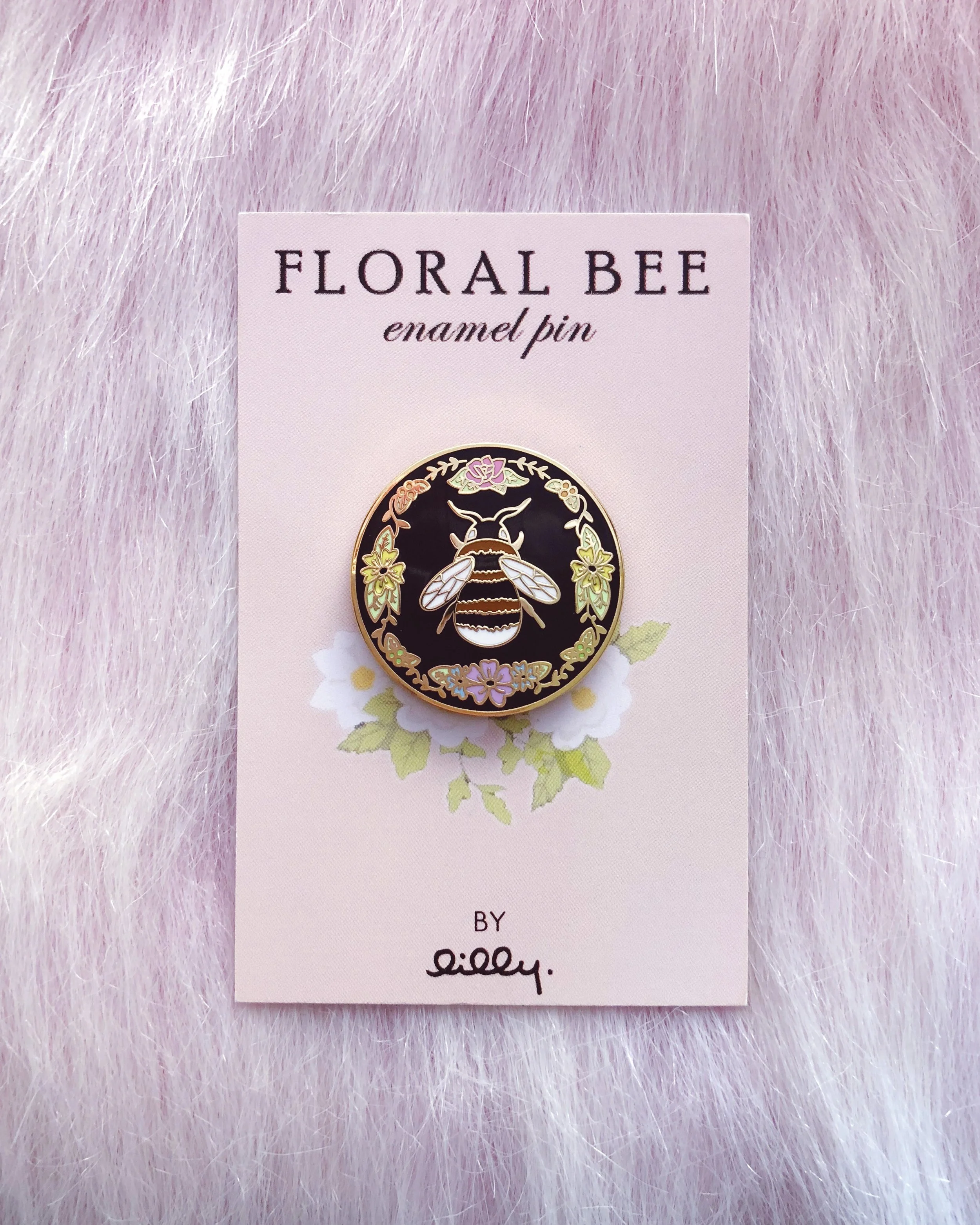 floral bee pin on backing card.JPG
