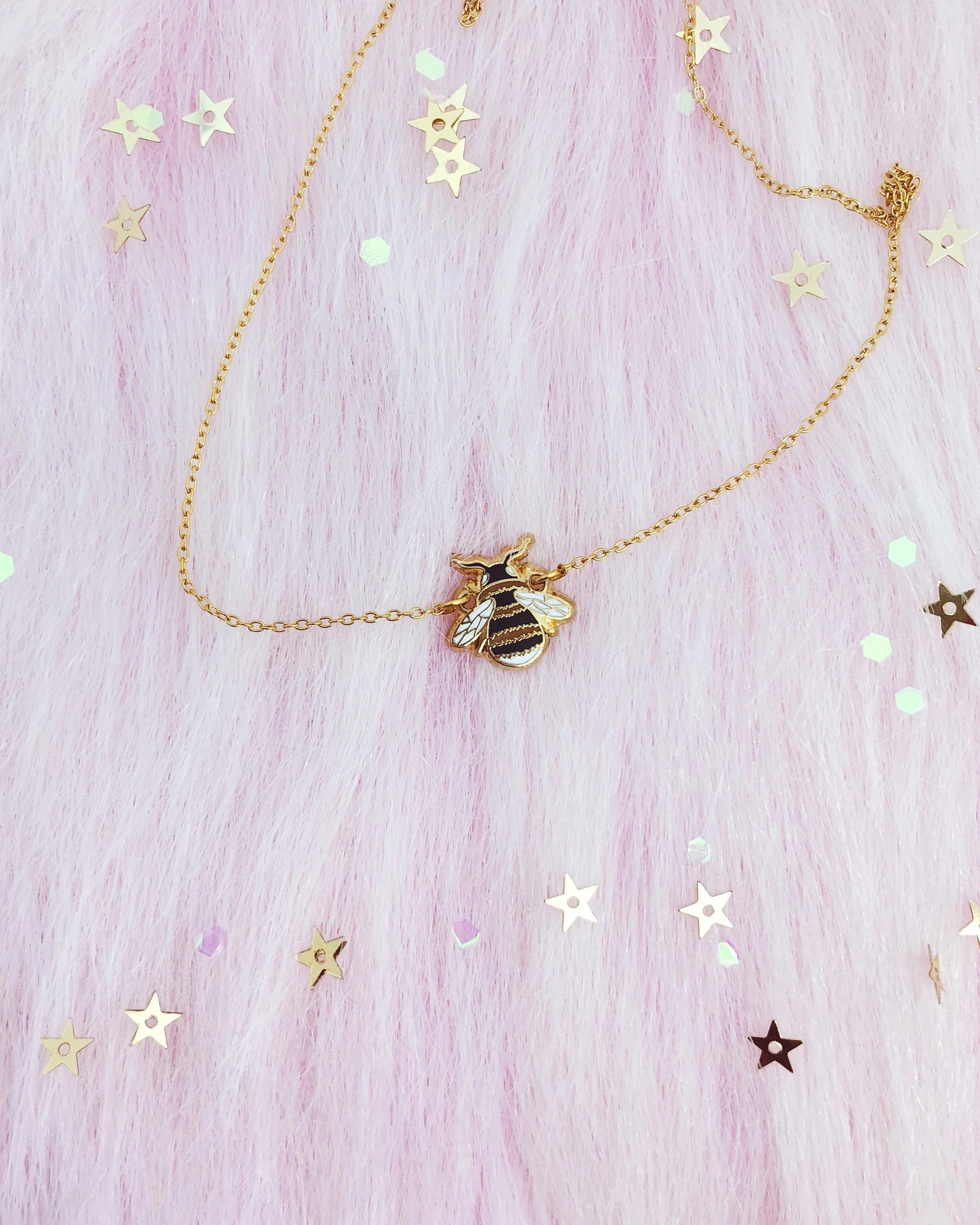 mini bee necklace 18k gold filled delicate dainty chain honeybee jewelry necklace by lilly baik.