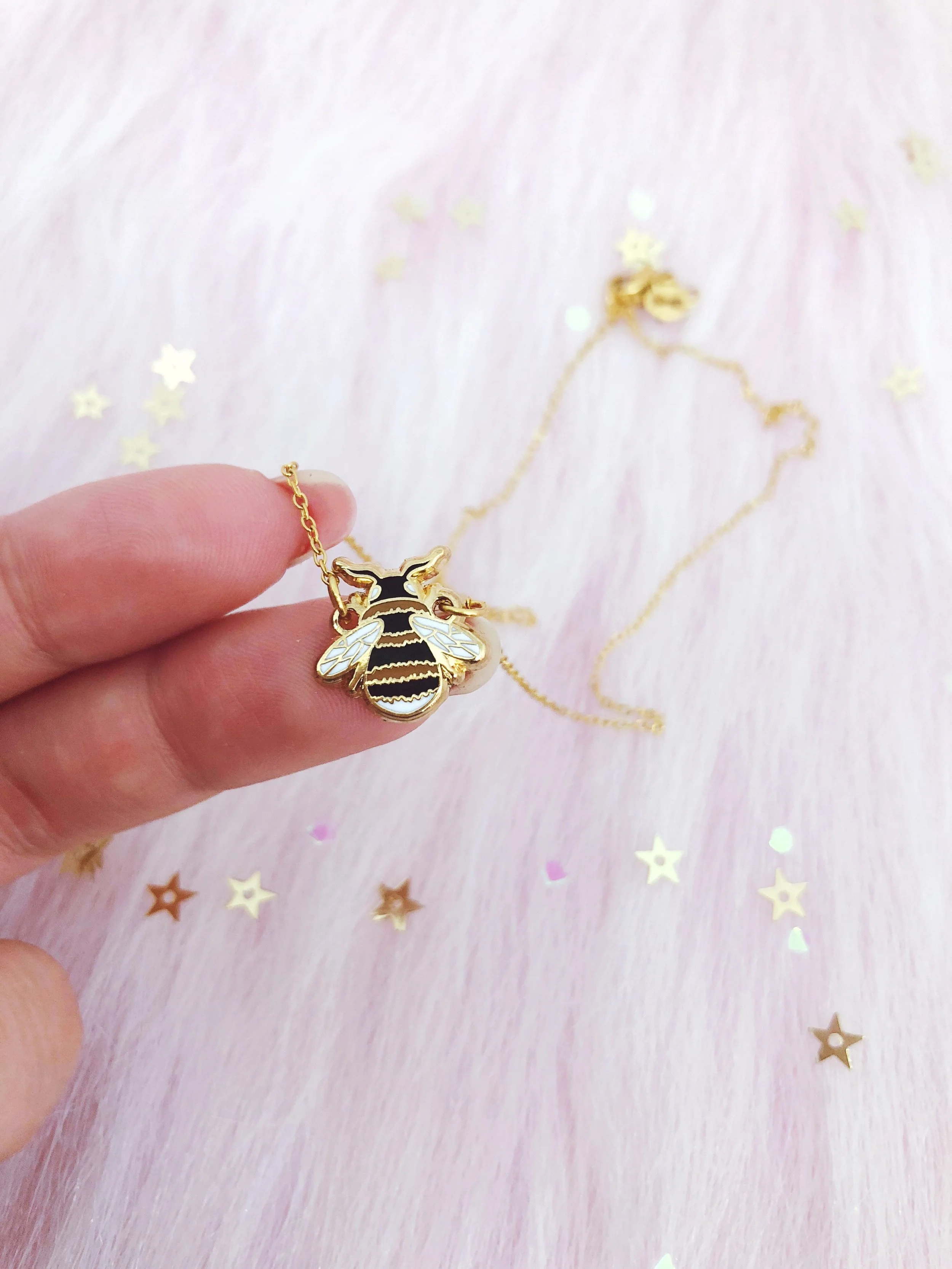 mini bee necklace 18k gold filled delicate dainty chain honeybee jewelry necklace by lilly baik.