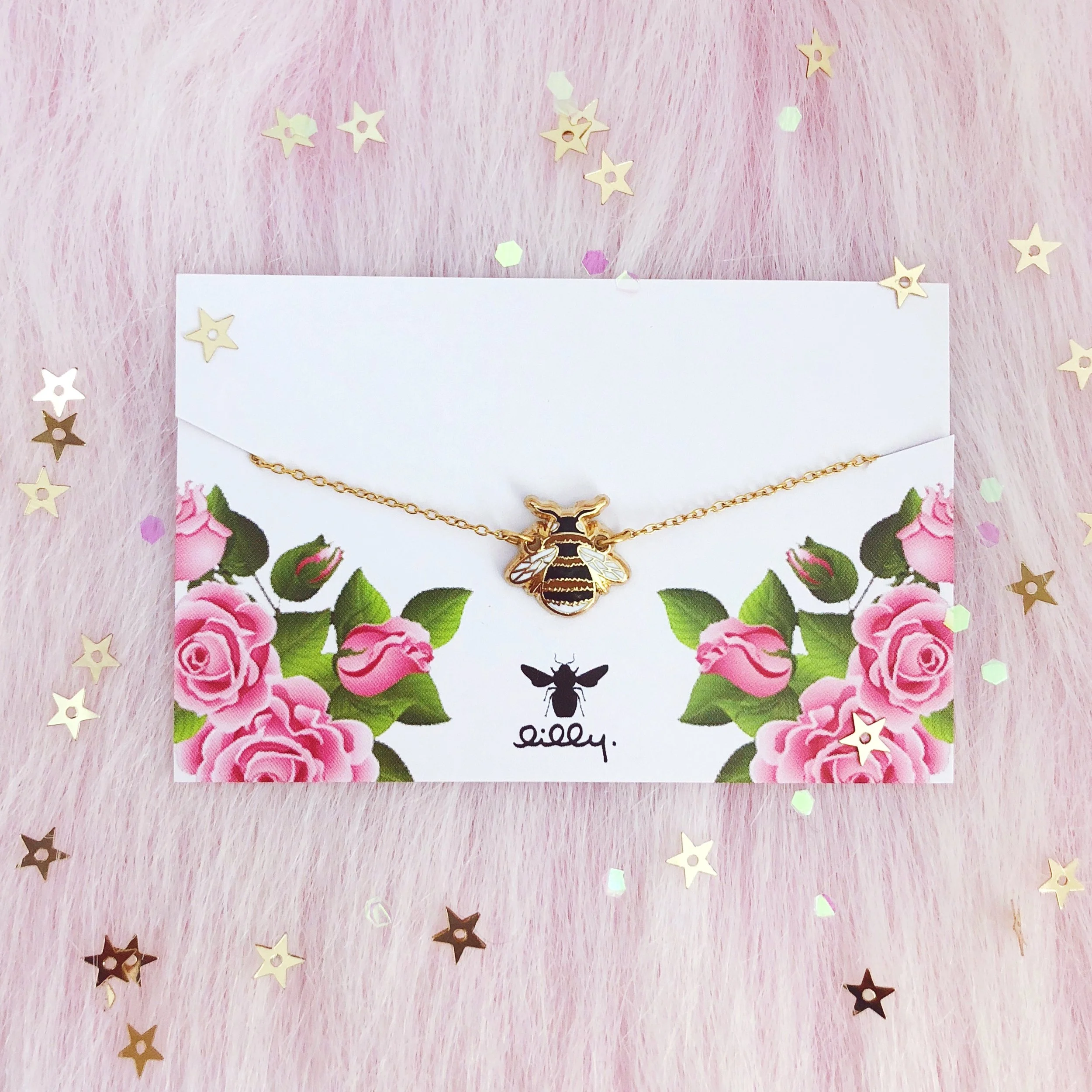 mini bee necklace 18k gold filled delicate dainty chain honeybee jewelry necklace by lilly baik.