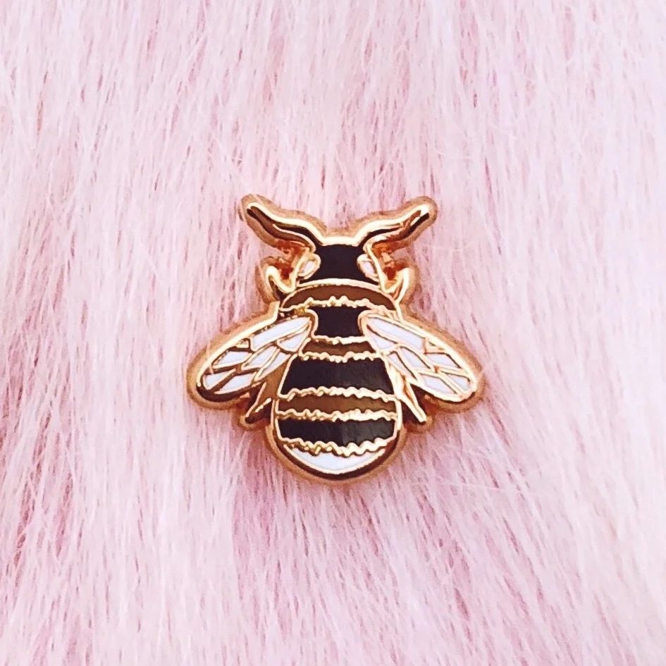 mini bee enamel pin in rose gold, nature-inspired animal honeybee bumblebee pin by lilly baik.
