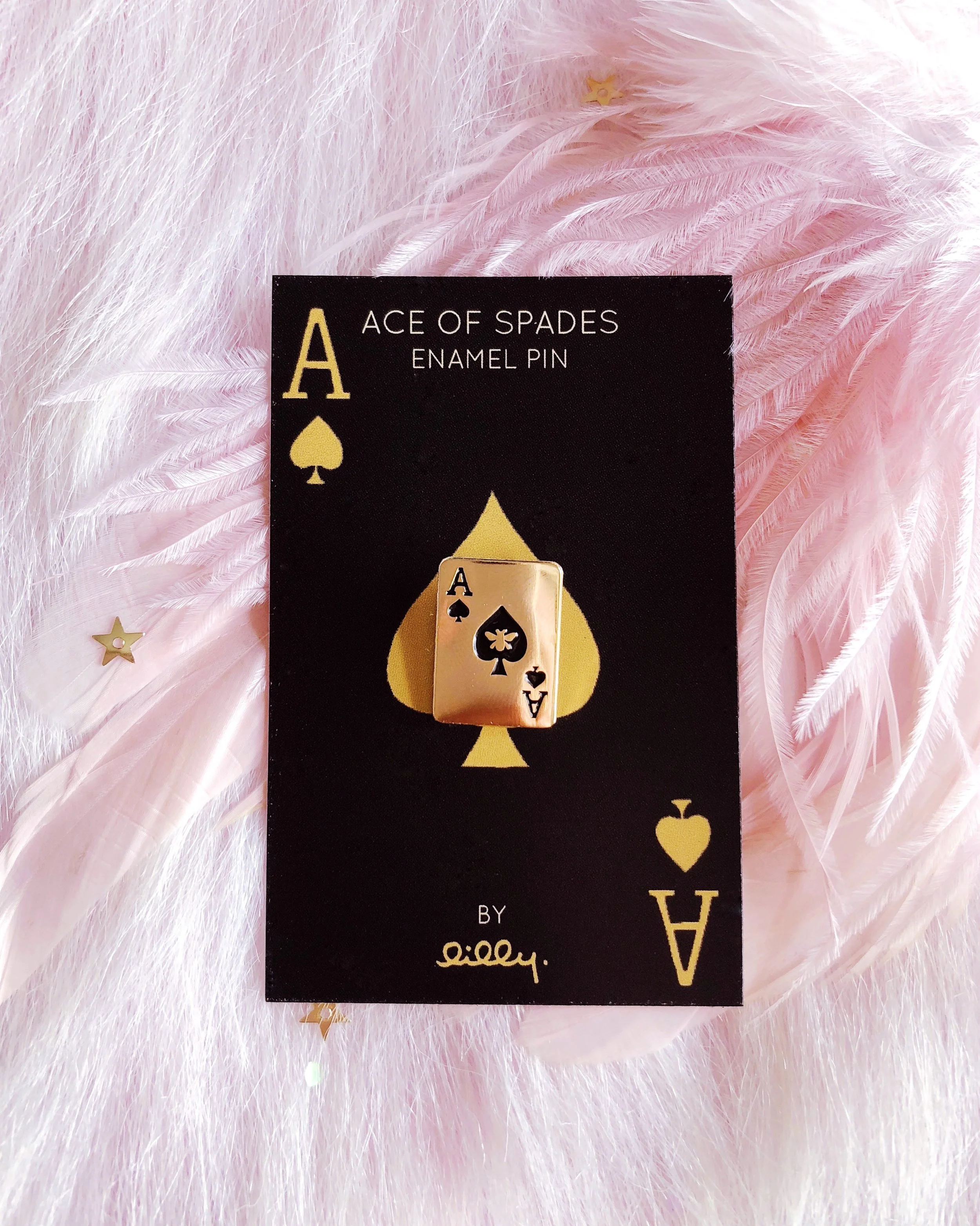 ace of spades gold bee poker playing card soft enamel pin by lilly baik.