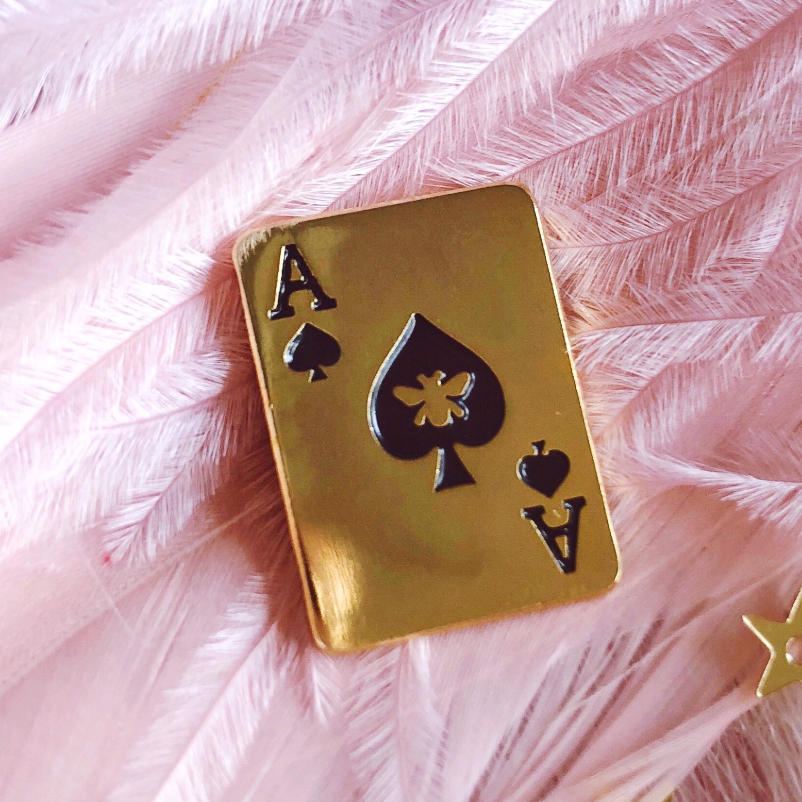ace of spades gold bee poker playing card soft enamel pin by lilly baik.