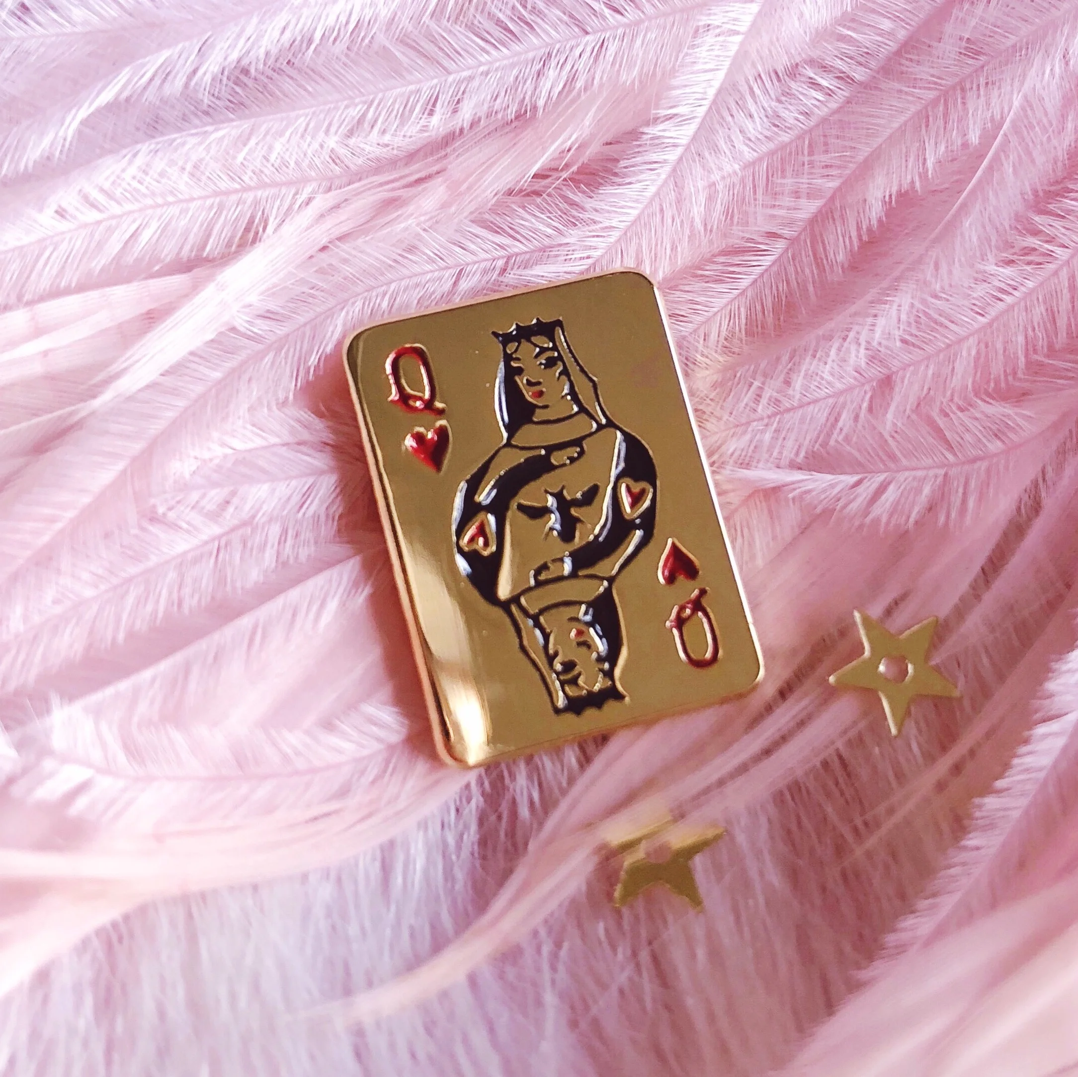the prettiest cards in the deck bundle queen of hearts ace of spades playing cards enamel pin deal back by lilly baik.