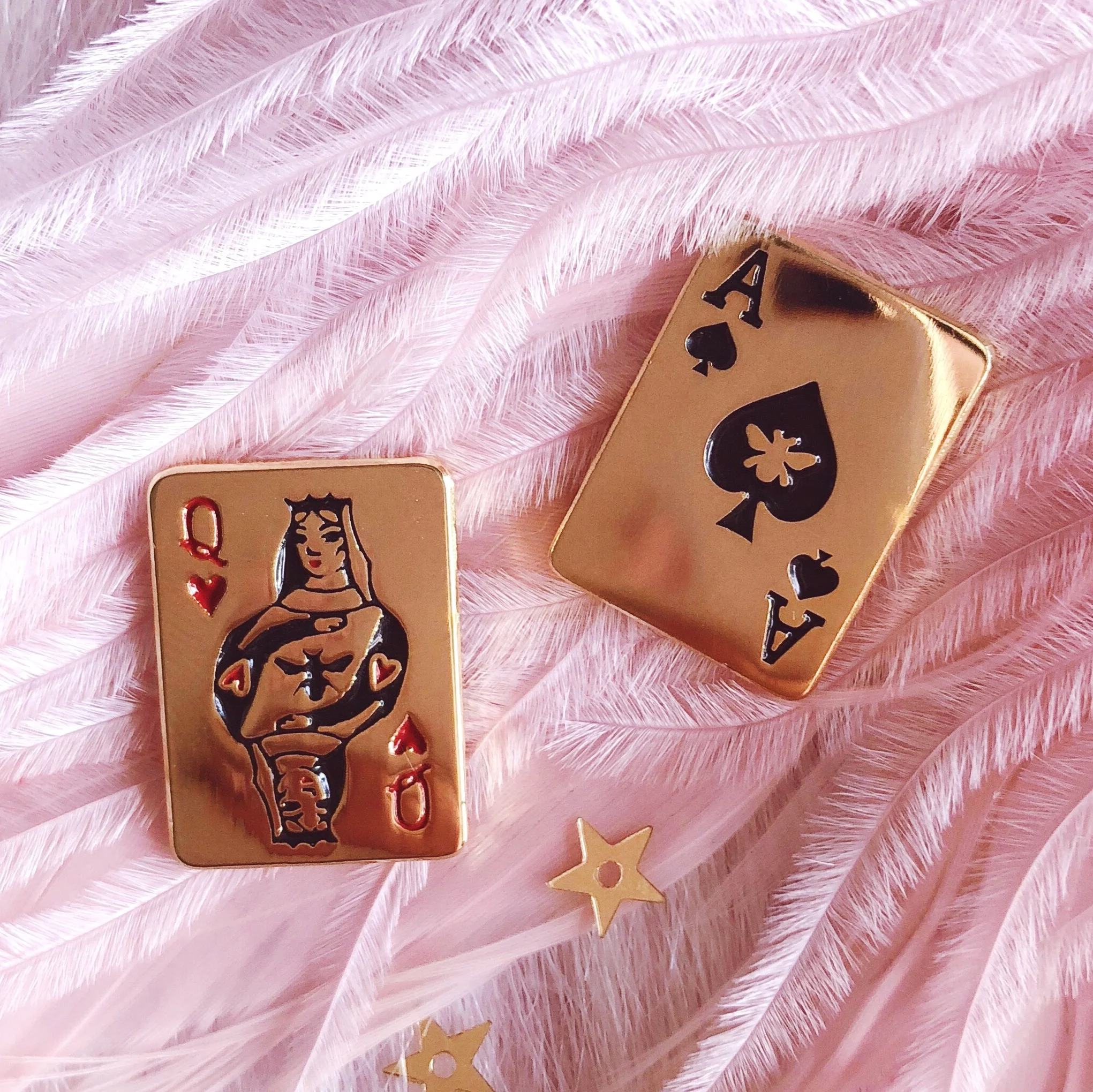 the prettiest cards in the deck bundle queen of hearts ace of spades playing cards enamel pin deal back by lilly baik.