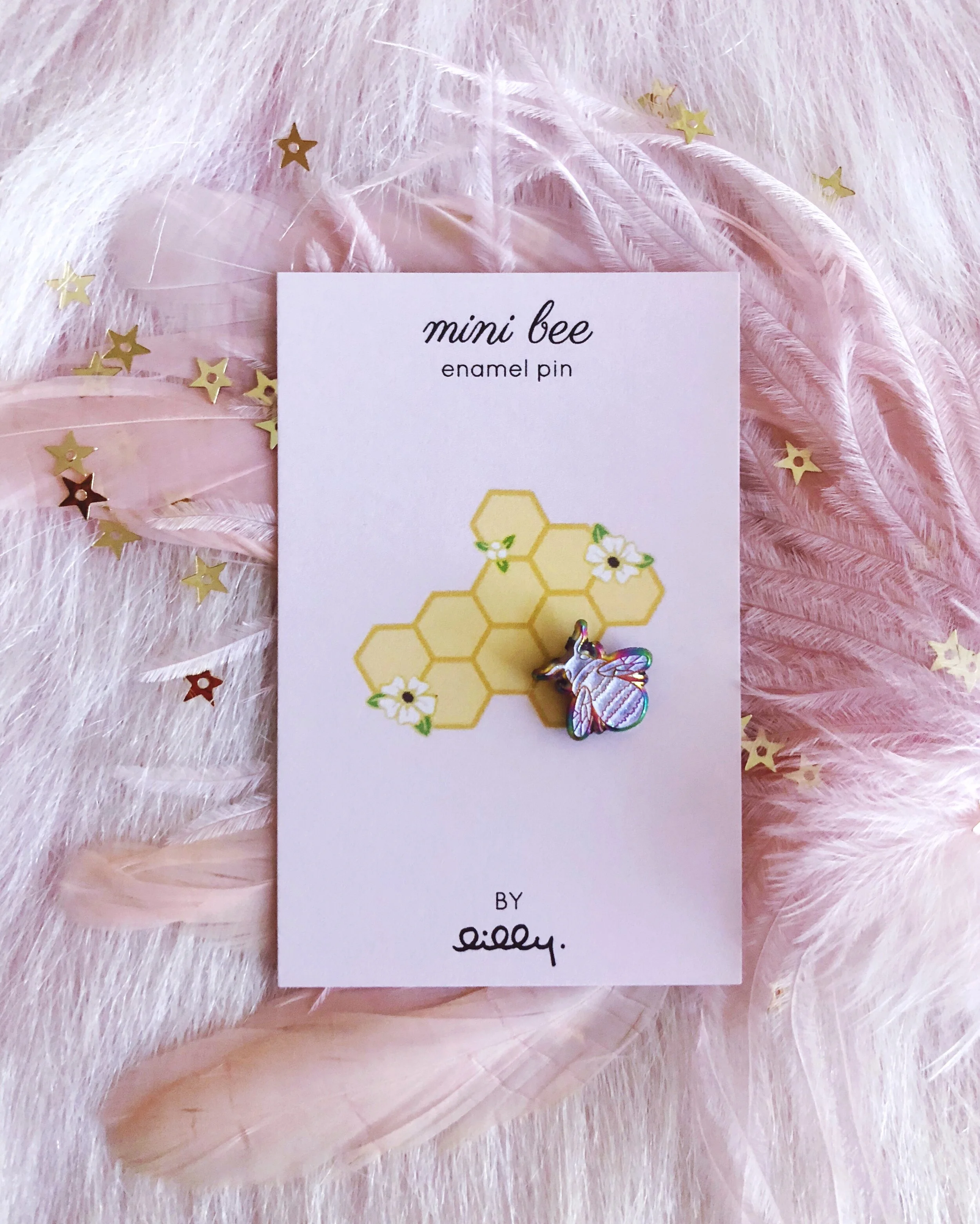 mini bee iridescent rainbow metal anodized glitter honeybee enamel lapel pin by lilly baik.
