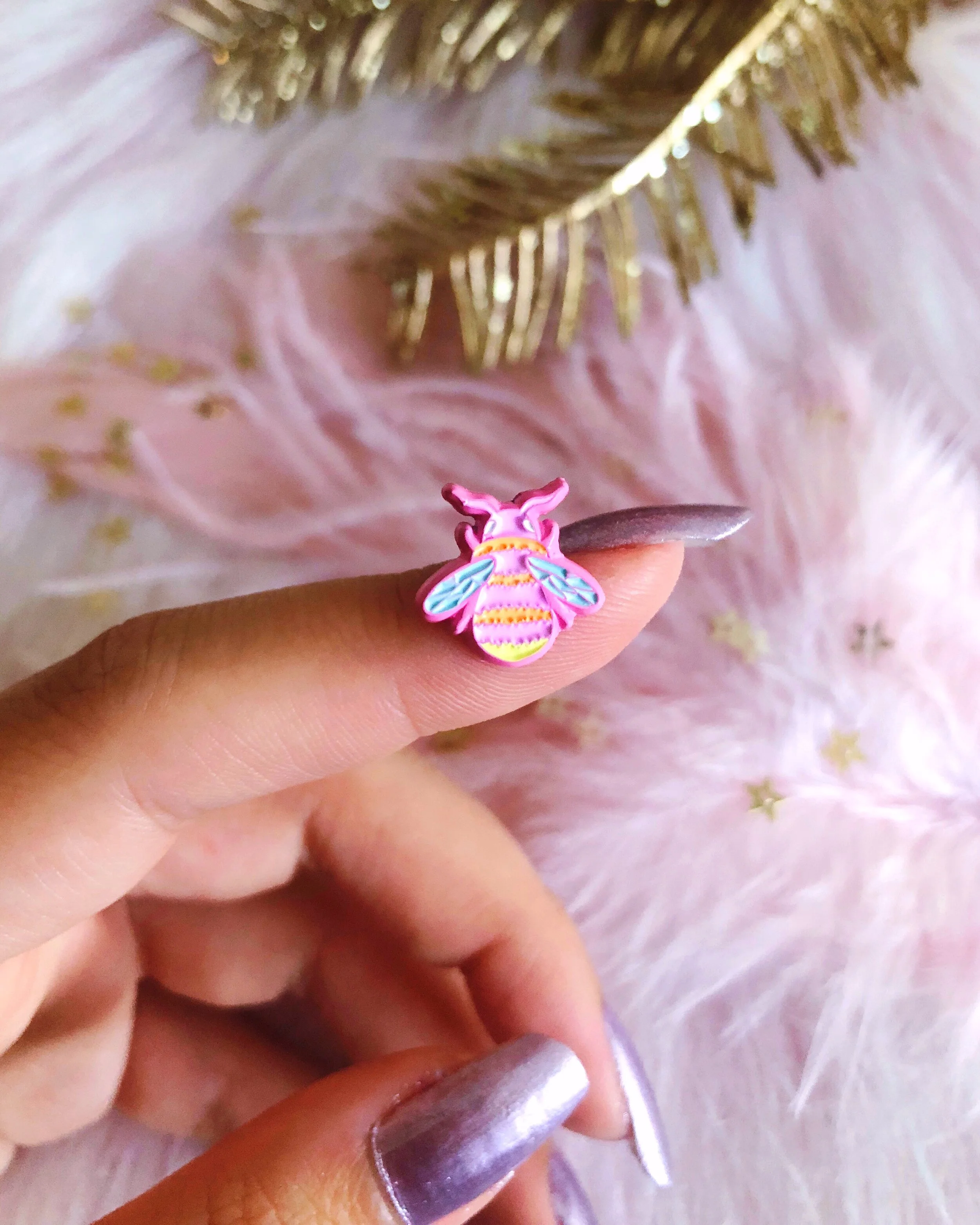 mini bee pastel pink soft enamel cute nature animal lapel pin by lilly baik.