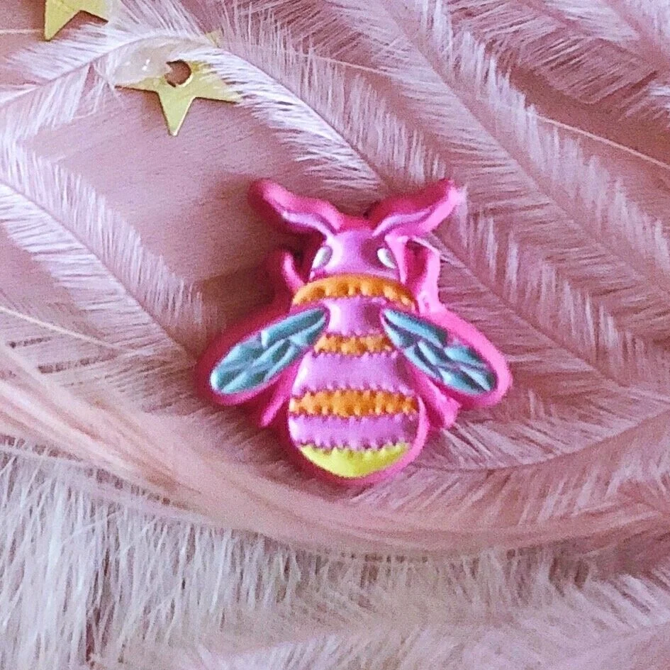 mini bee pastel pink soft enamel cute nature animal lapel pin by lilly baik.