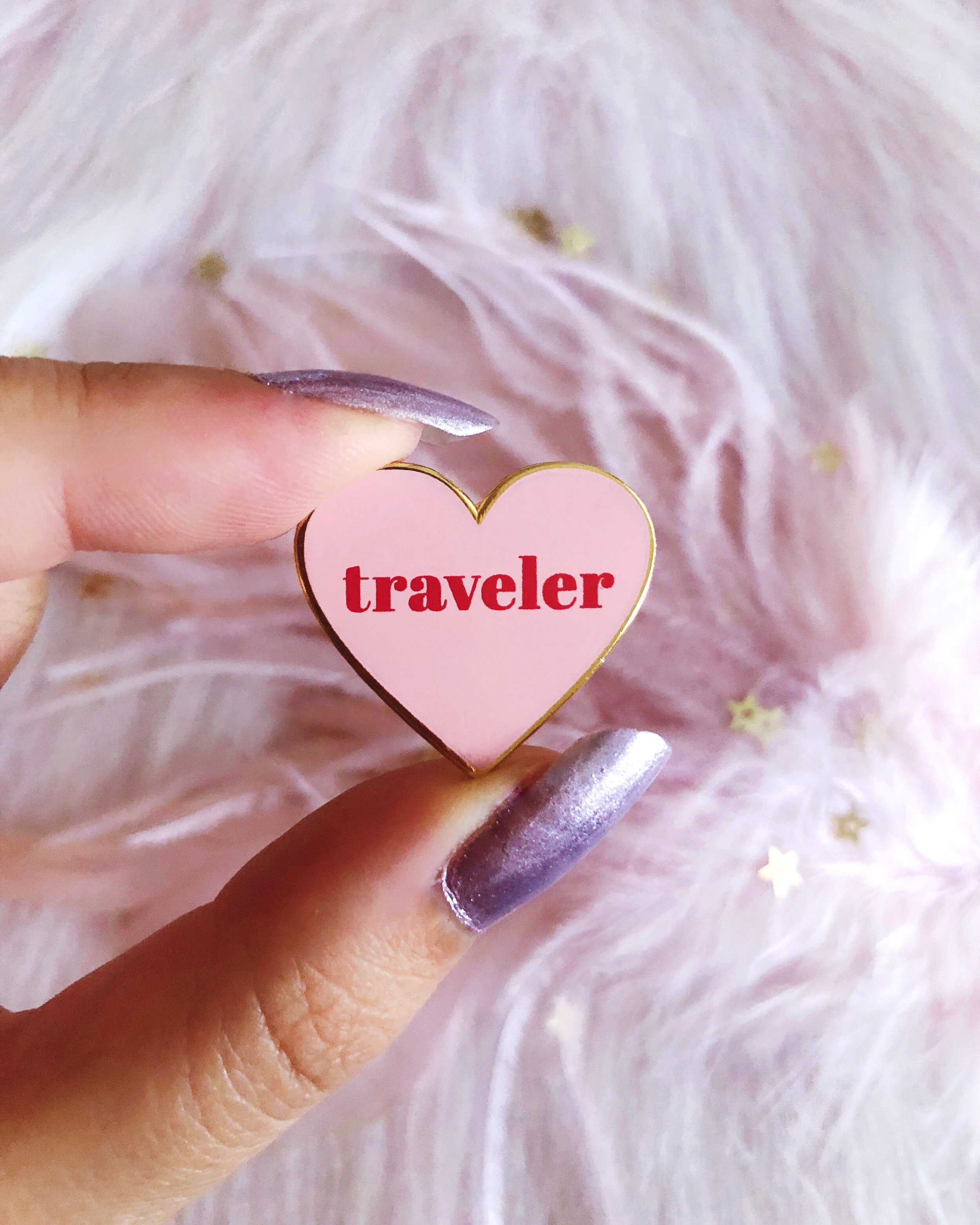 traveler heart pink and red hard enamel cute travel pretty love wanderlust girl backpacker gold lapel pin by lilly baik.