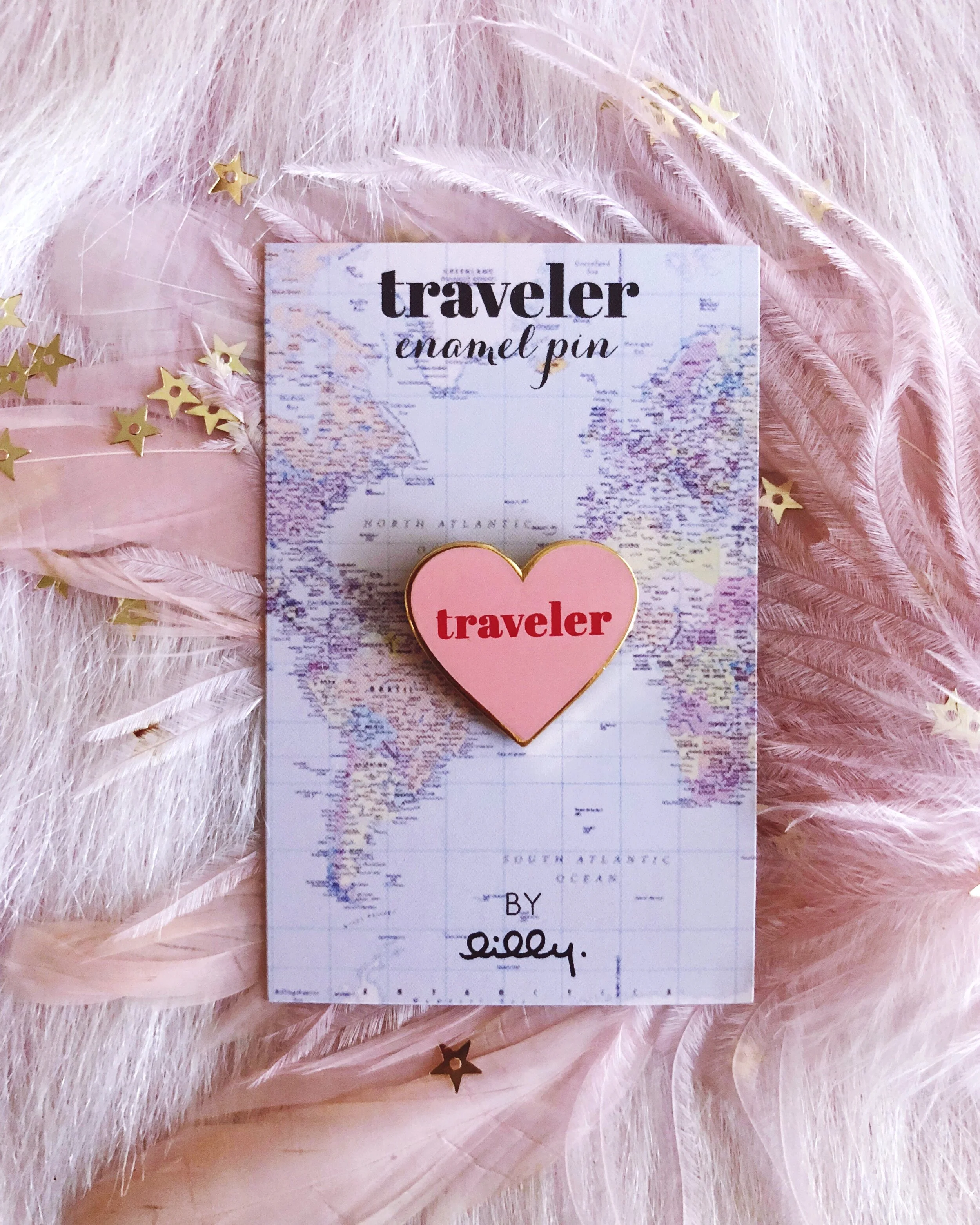 traveler heart pink and red hard enamel cute travel pretty love wanderlust girl backpacker gold lapel pin by lilly baik.