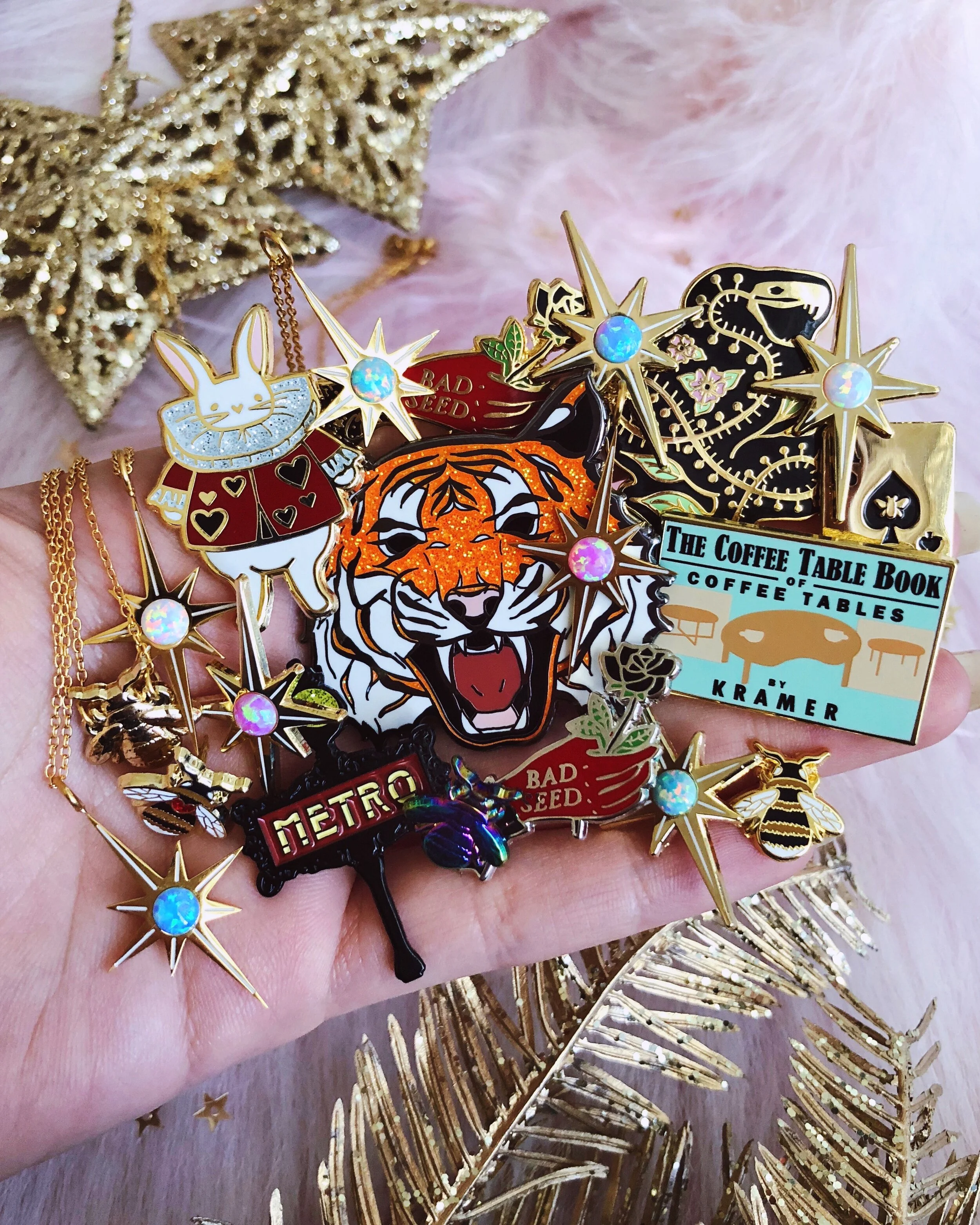 tiger orange glitter cat hard enamel animal king nature pin designed by lilly baik.