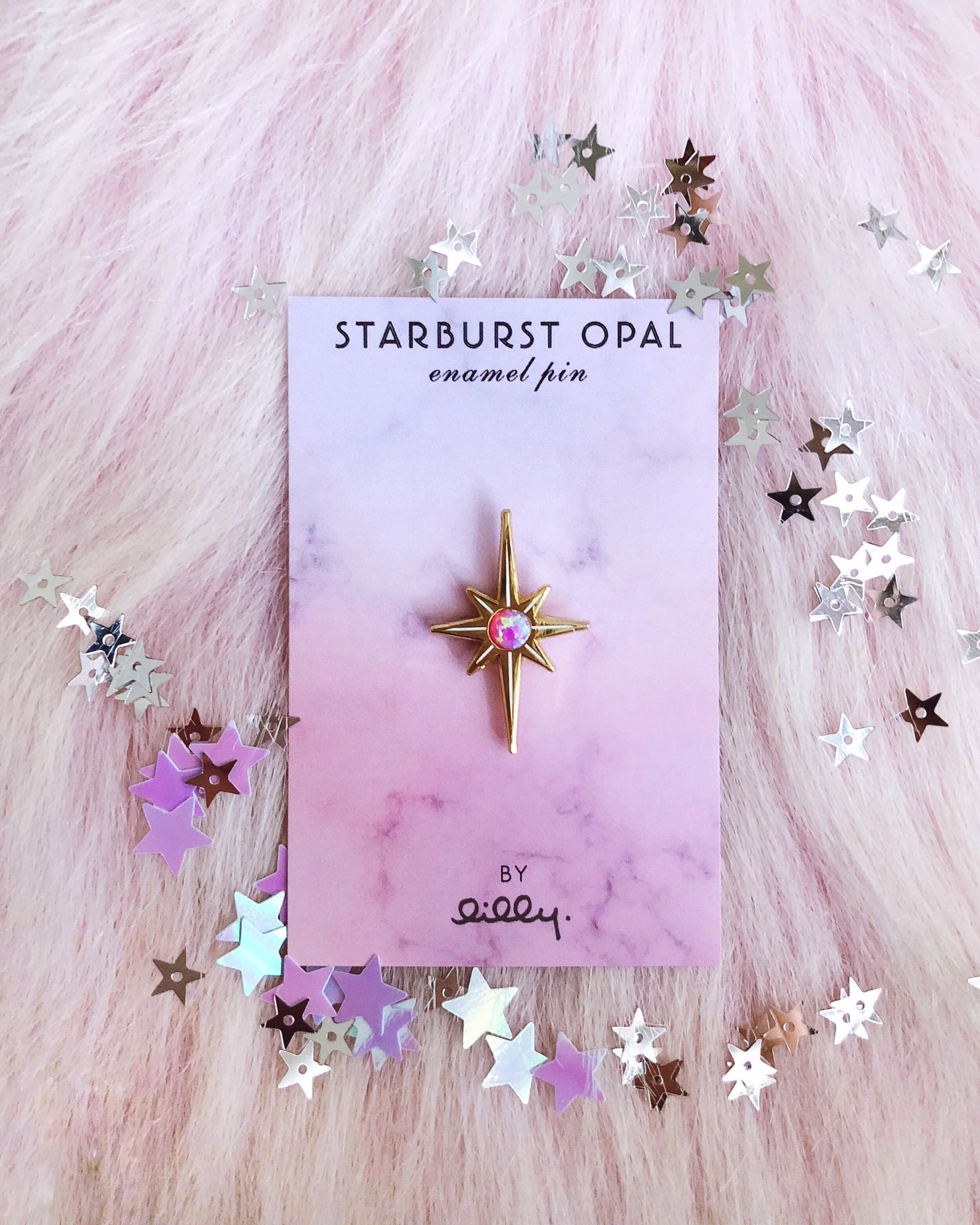 starburst opal rose pink gold star cute pretty hard enamel pin by lilly baik.