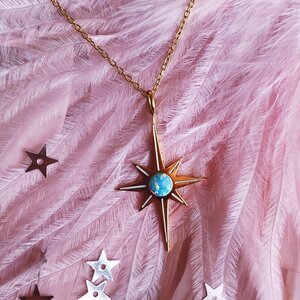 Opal Star Pendant, Gold Filled Star Burst Charms Dainty Celestial