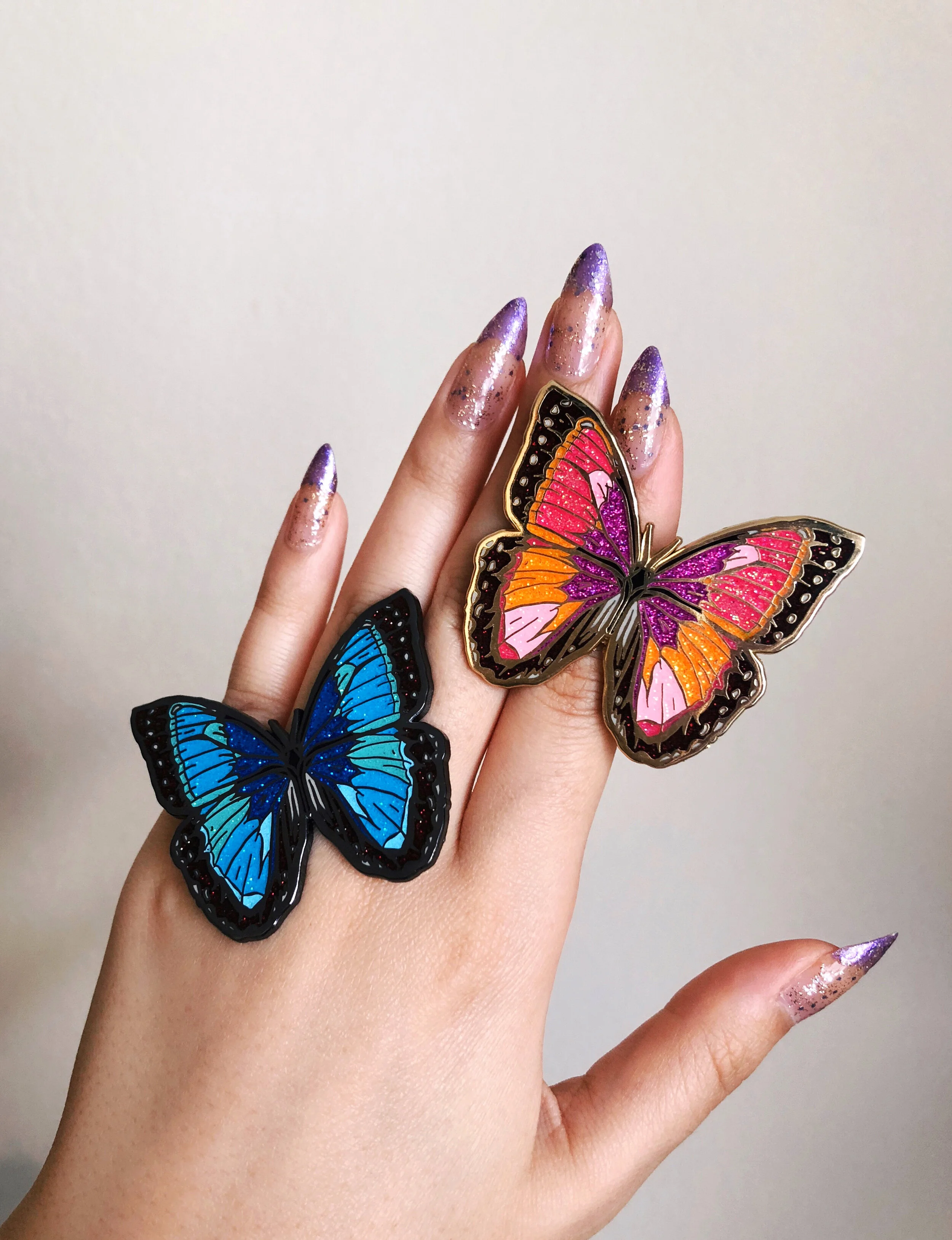 pretty sunset cute glitter butterfly sparkle hard enamel halsey taylor swift lover lapel pin nature inspired insect brooch by lilly baik.