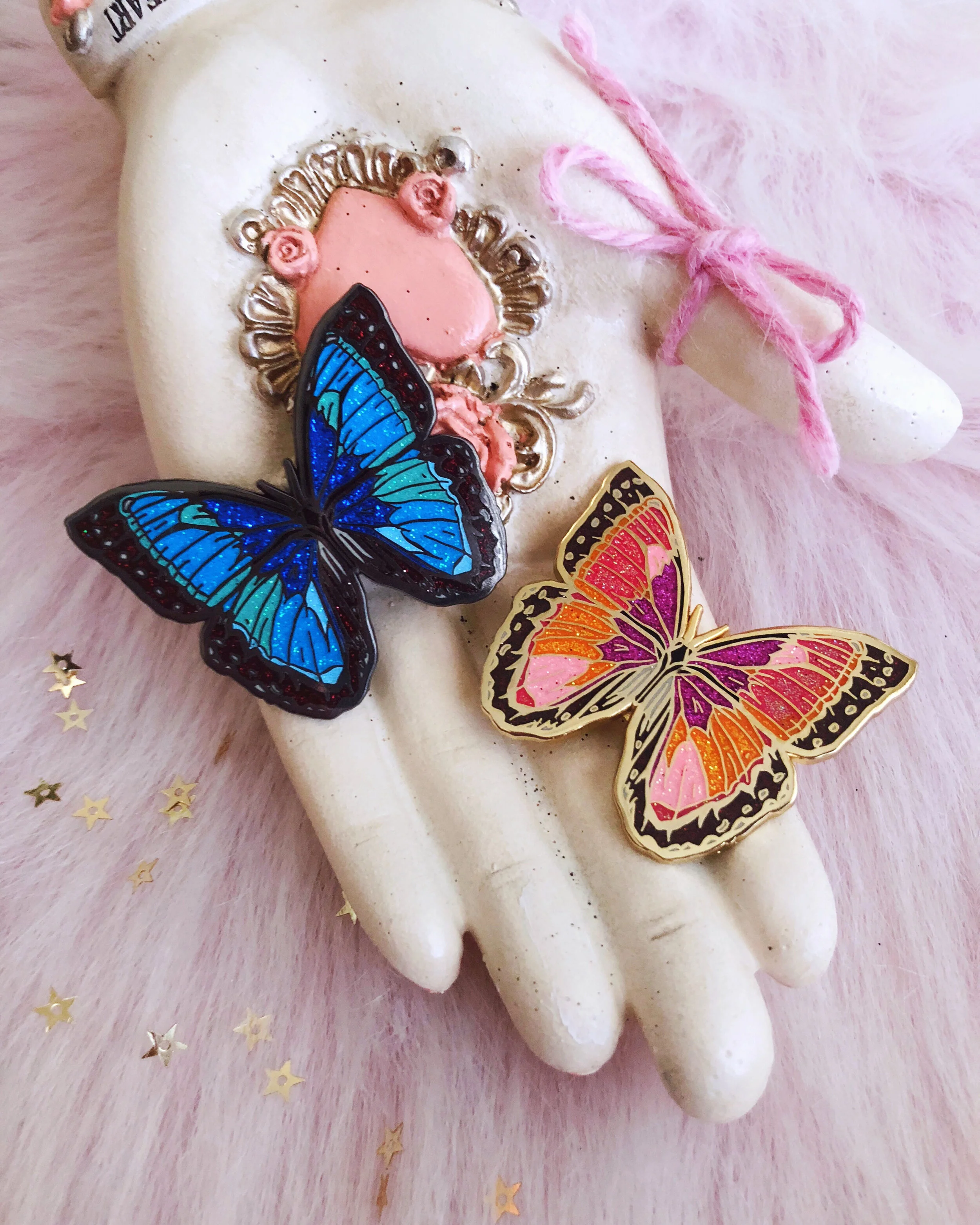 pretty sunset cute glitter butterfly sparkle hard enamel halsey taylor swift lover lapel pin nature inspired insect brooch by lilly baik.