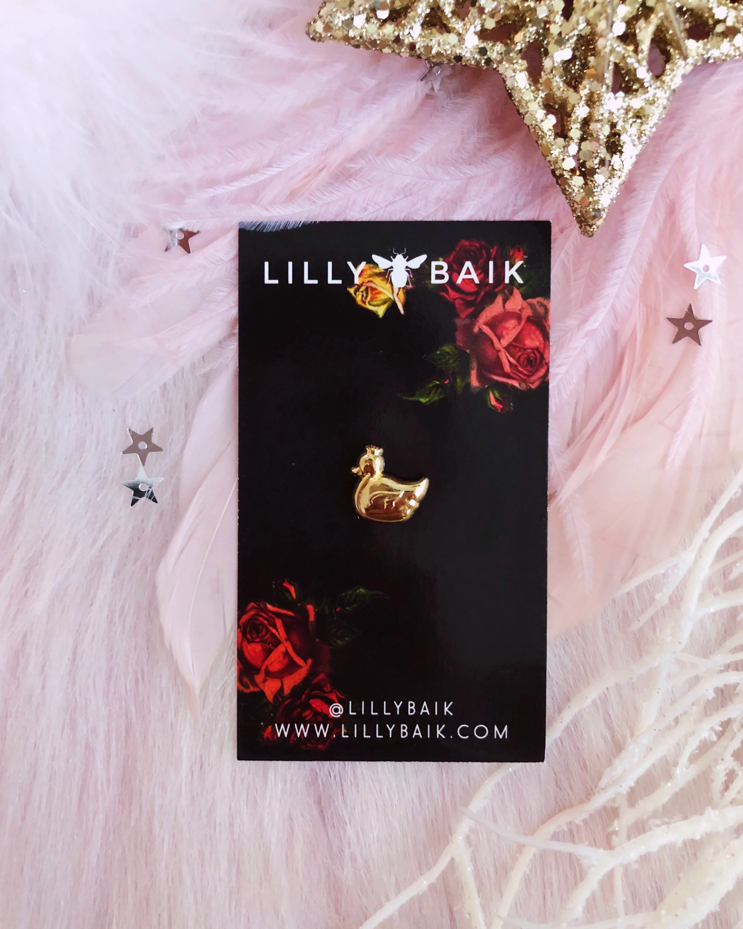 golden cygnet 3d gold baby swan enamel pin, nature inspired bird duck mini board filler tiny lapel pin by lilly baik.