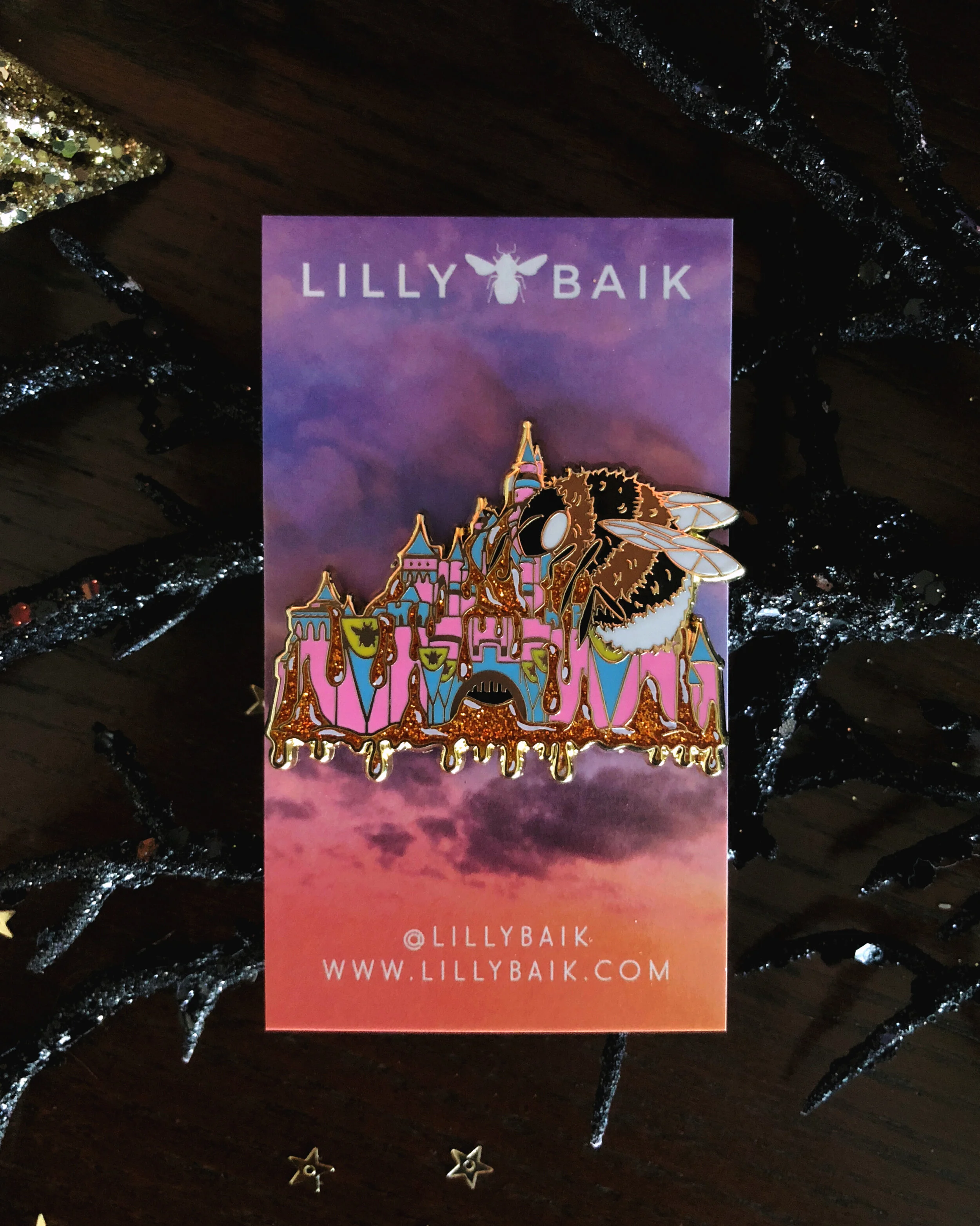 honeyland honey bee honeybee disney disneyland castle glitter pink blue cute hard enamel pin by lilly baik.