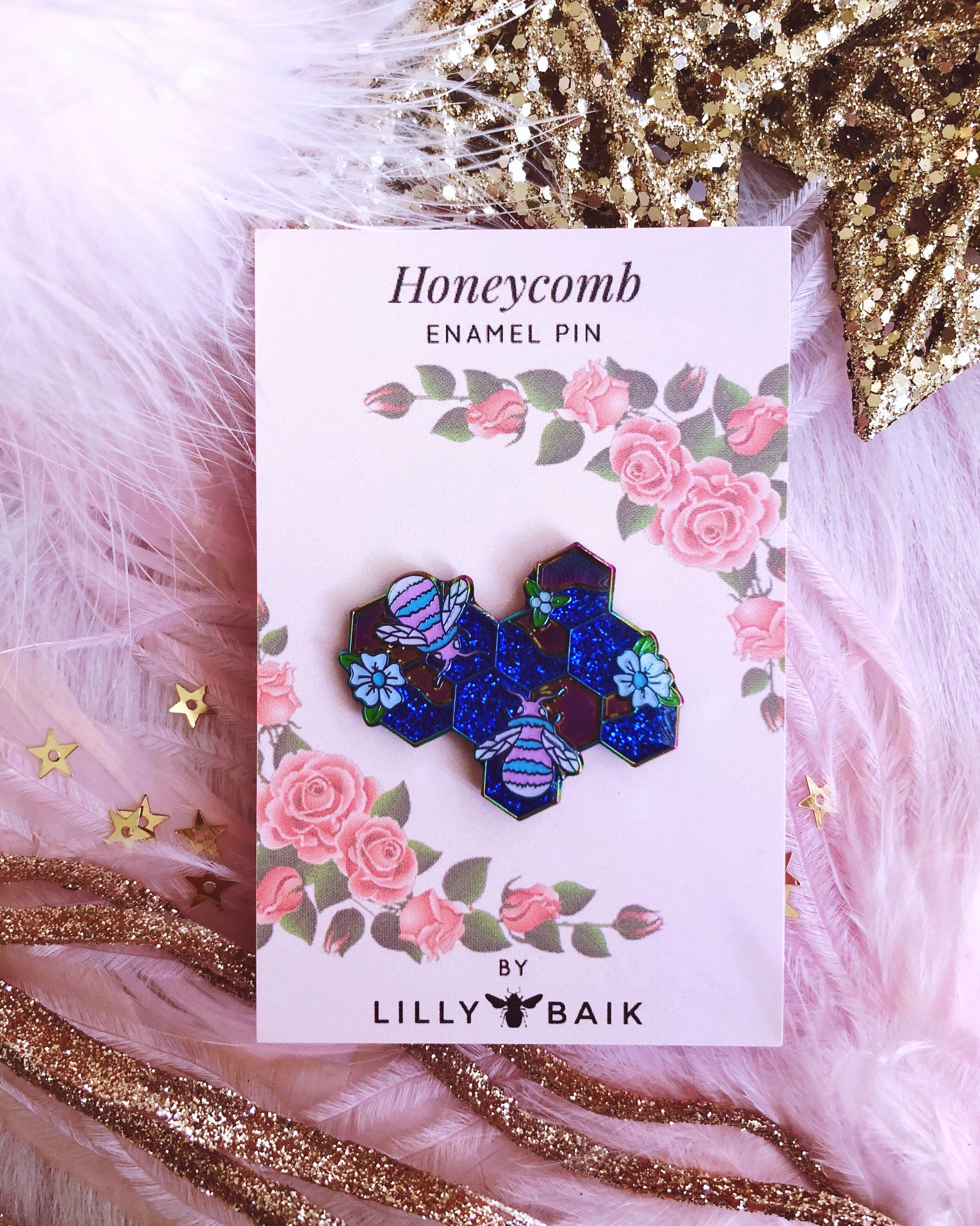 blueberry honey honeycomb hard enamel rainbow metal anodized blue glitter bee honeybees pin by lilly baik.