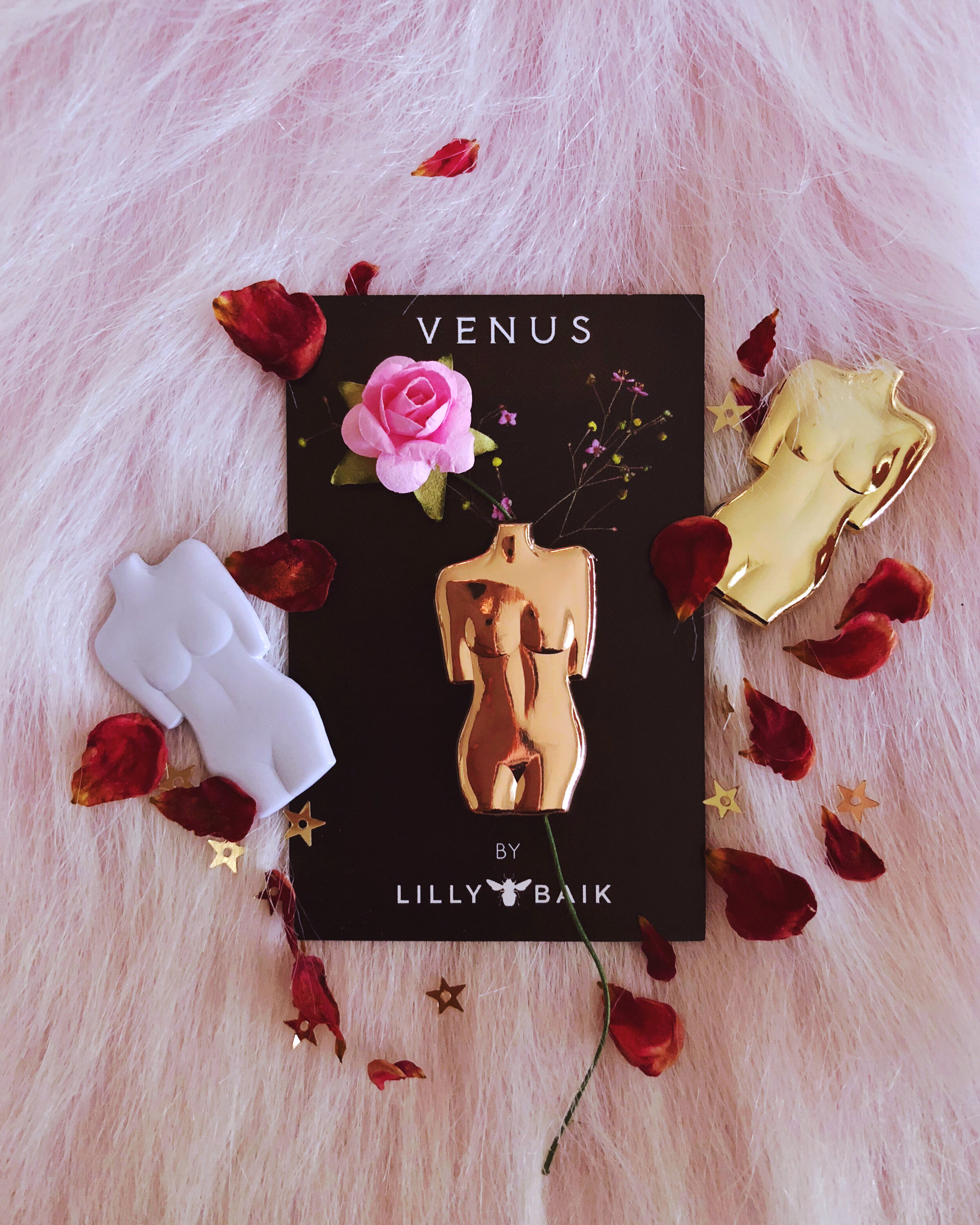 venus 3d enamel pin gold female form woman body vase renaissance sculpture art lapel pin by lilly baik.