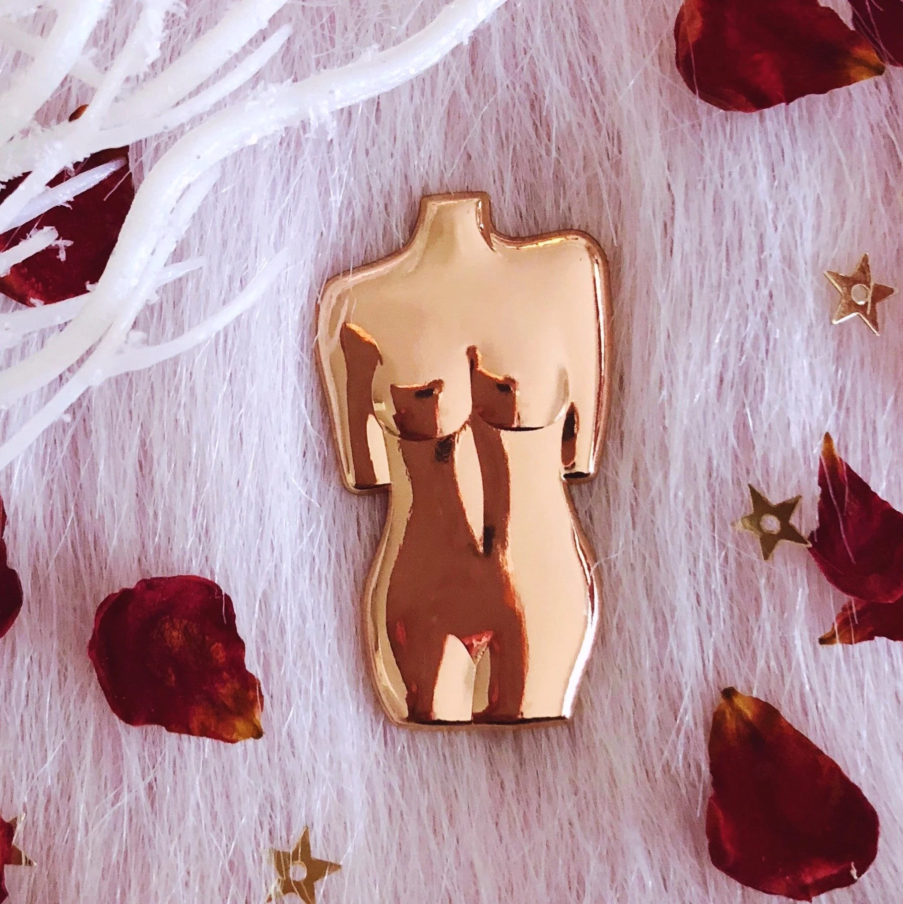 venus 3d enamel pin rose gold female form woman body vase renaissance sculpture art lapel pin by lilly baik.